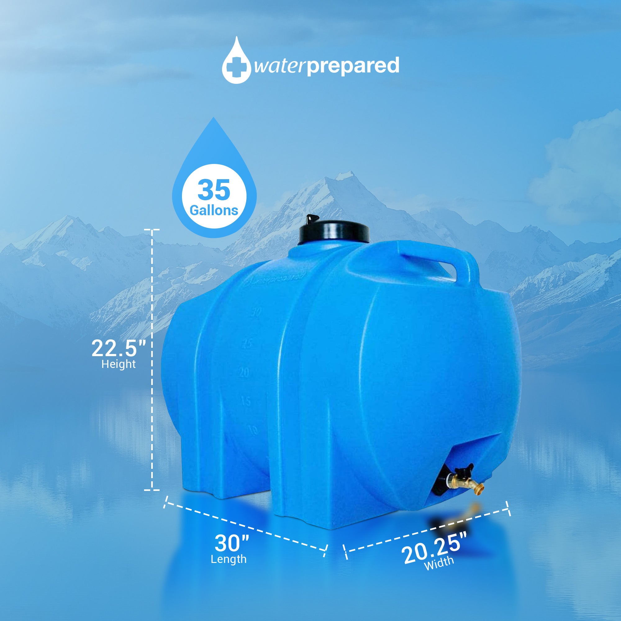 WaterPrepared 35 Gal Water Tank w/ Large Cap, Brass Spigot & Handles (2 Pack) - Smart-nests