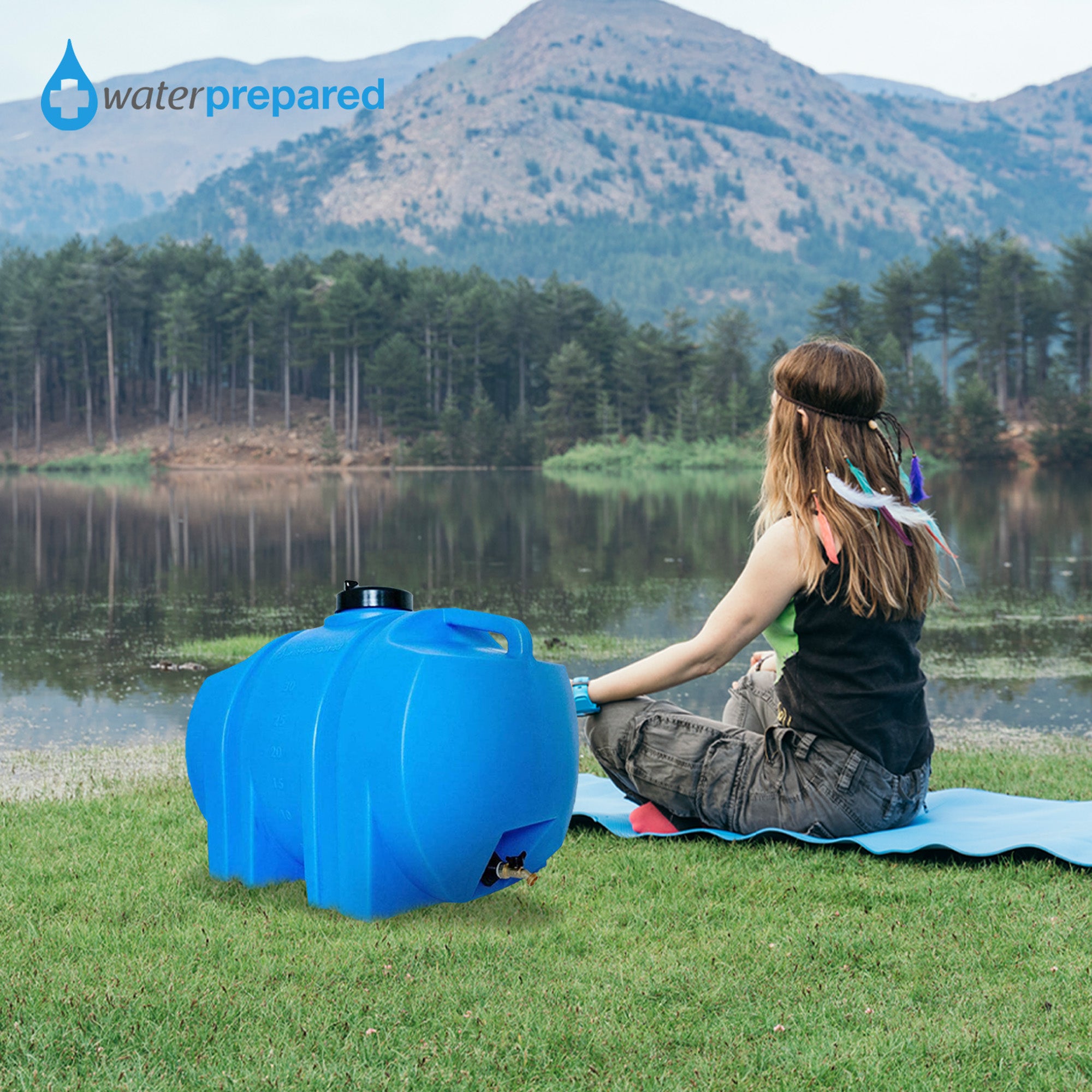 WaterPrepared 35 Gal Water Tank w/ Large Cap, Brass Spigot & Handles (2 Pack) - Smart-nests