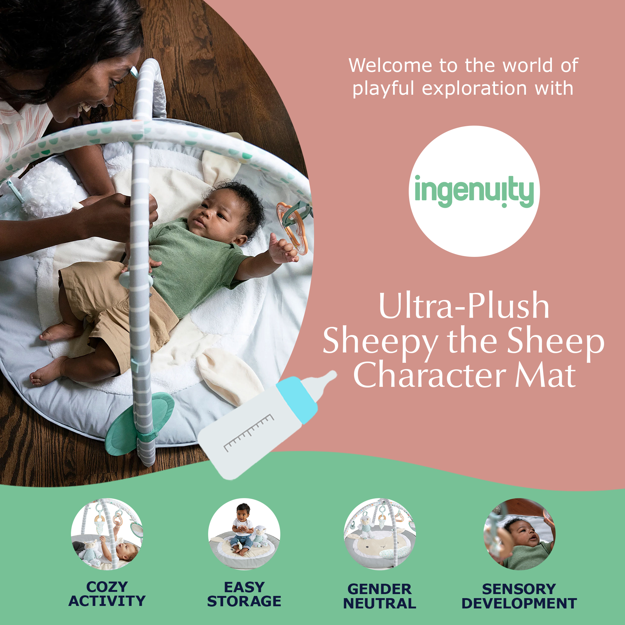 Ingenuity Sheppys Spot Ultra Plush Baby Activity Gym and Tummy Time Mat, Corrie - Smart-nests