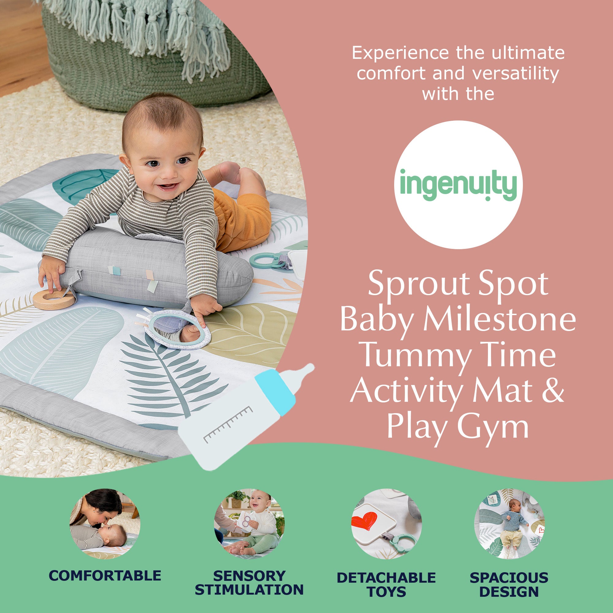 Ingenuity Sprout Spot Baby Milestone Tummy Time Activity Mat and Play Gym Unisex - Smart-nests