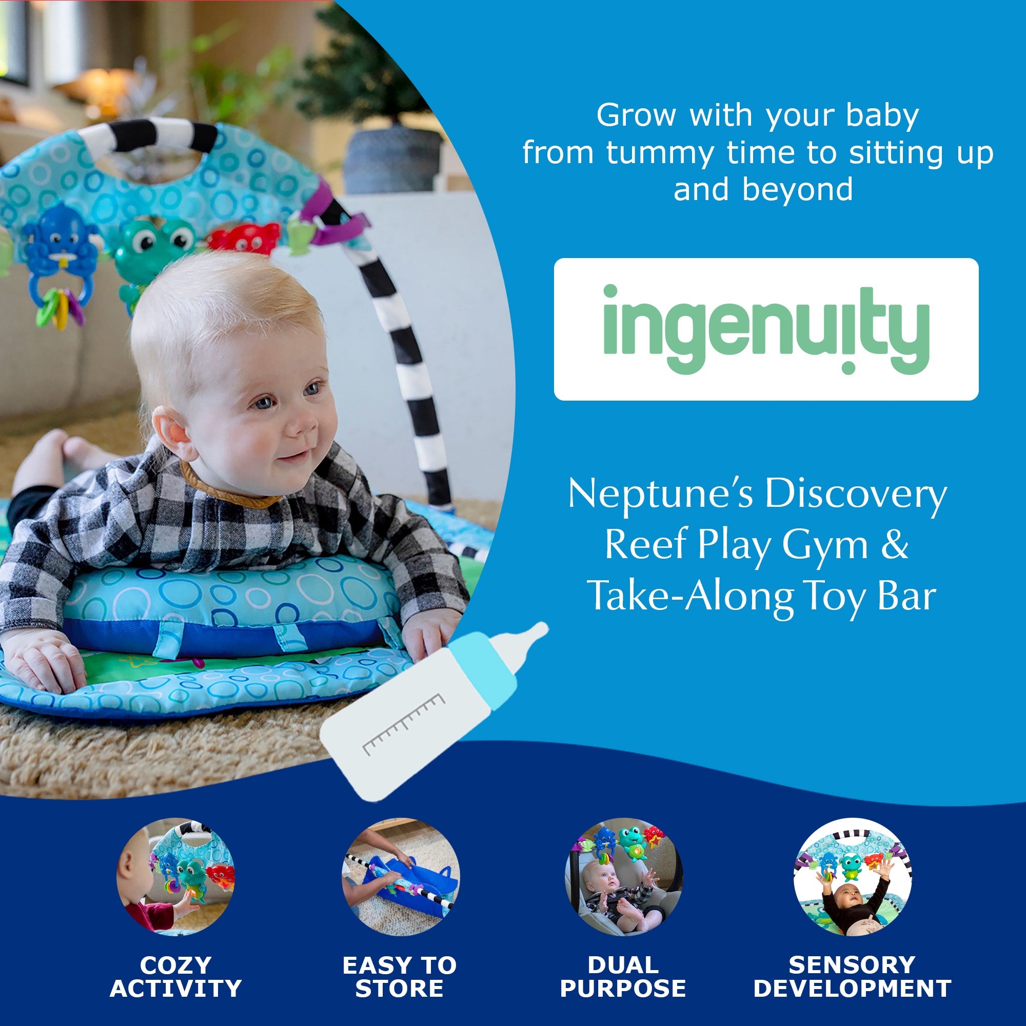 Baby Einstein Neptune's Discovery Reef Baby Tummy Time Activity Gym Toy Bar - Smart-nests