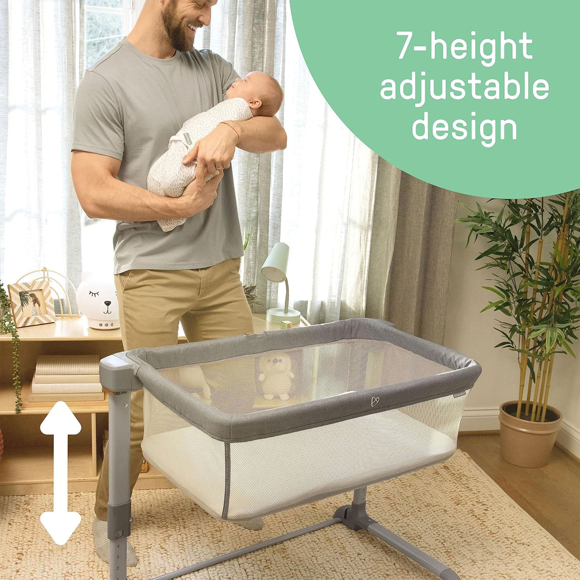 Ingenuity SwaddleMe Beginnings Compact Multi Position Baby Bassinet, Gray Tweed - Smart-nests