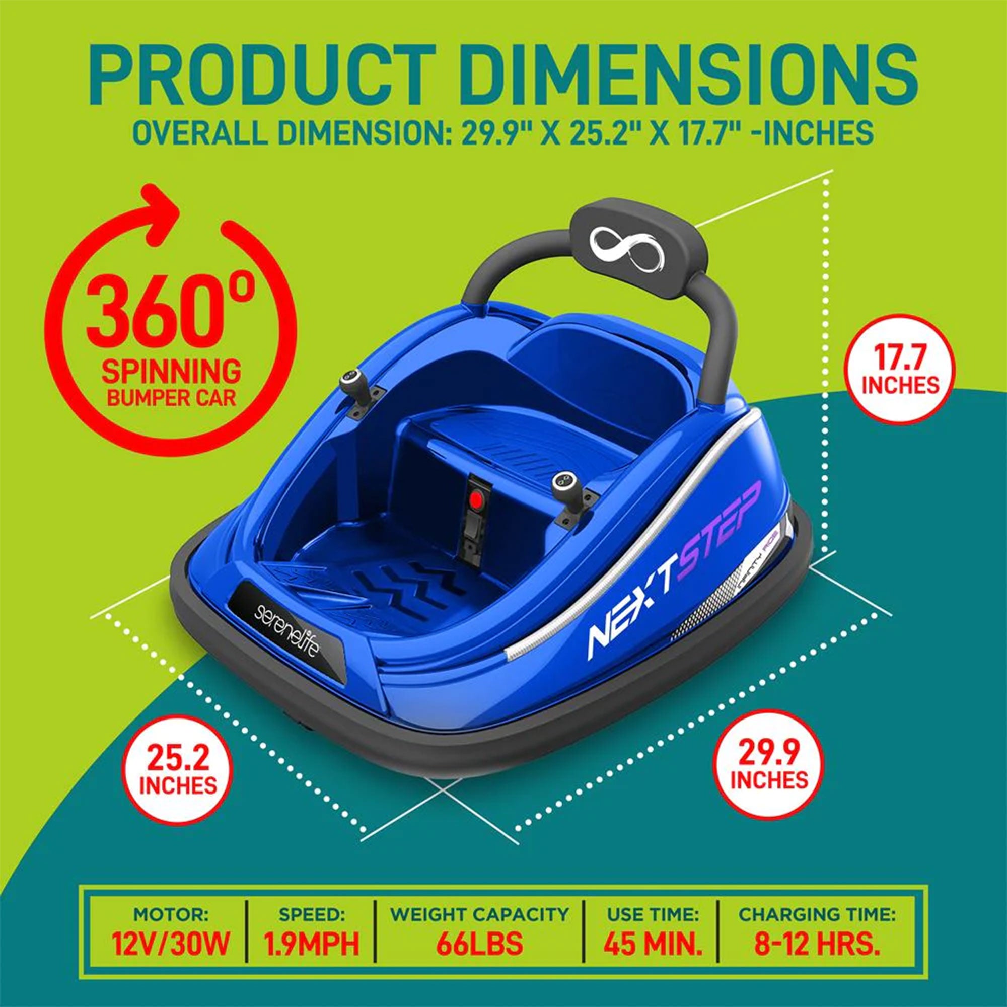 Serenelife 360 Degree Spinning Bumper Car w/Adjustable Belt & Controls, Blue - Smart-nests