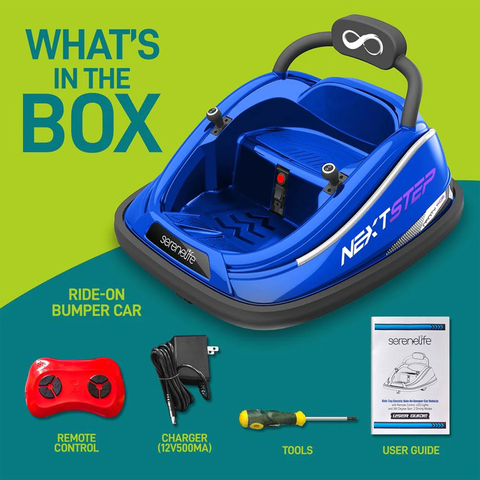 Serenelife 360 Degree Spinning Bumper Car w/Adjustable Belt & Controls, Blue - Smart-nests