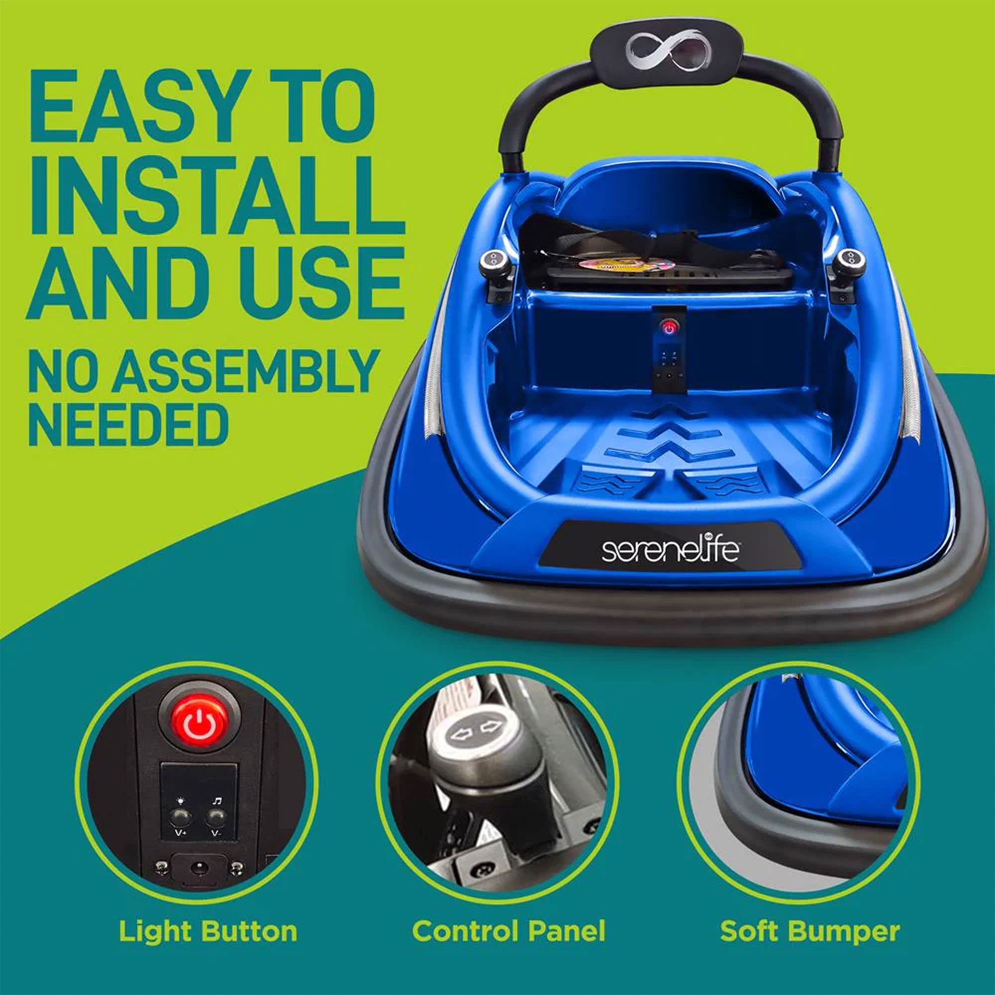 Serenelife 360 Degree Spinning Bumper Car w/Adjustable Belt & Controls, Blue - Smart-nests