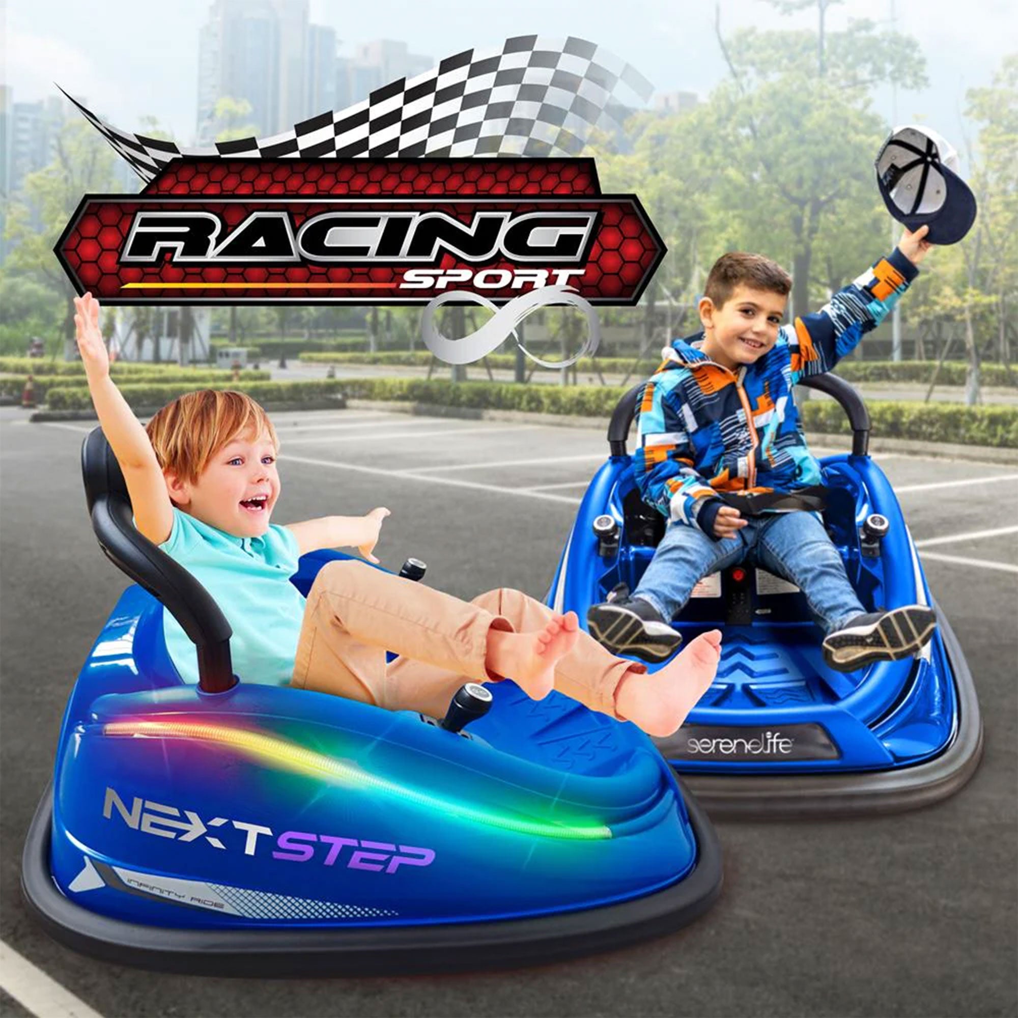 Serenelife 360 Degree Spinning Bumper Car w/Adjustable Belt & Controls, Blue - Smart-nests
