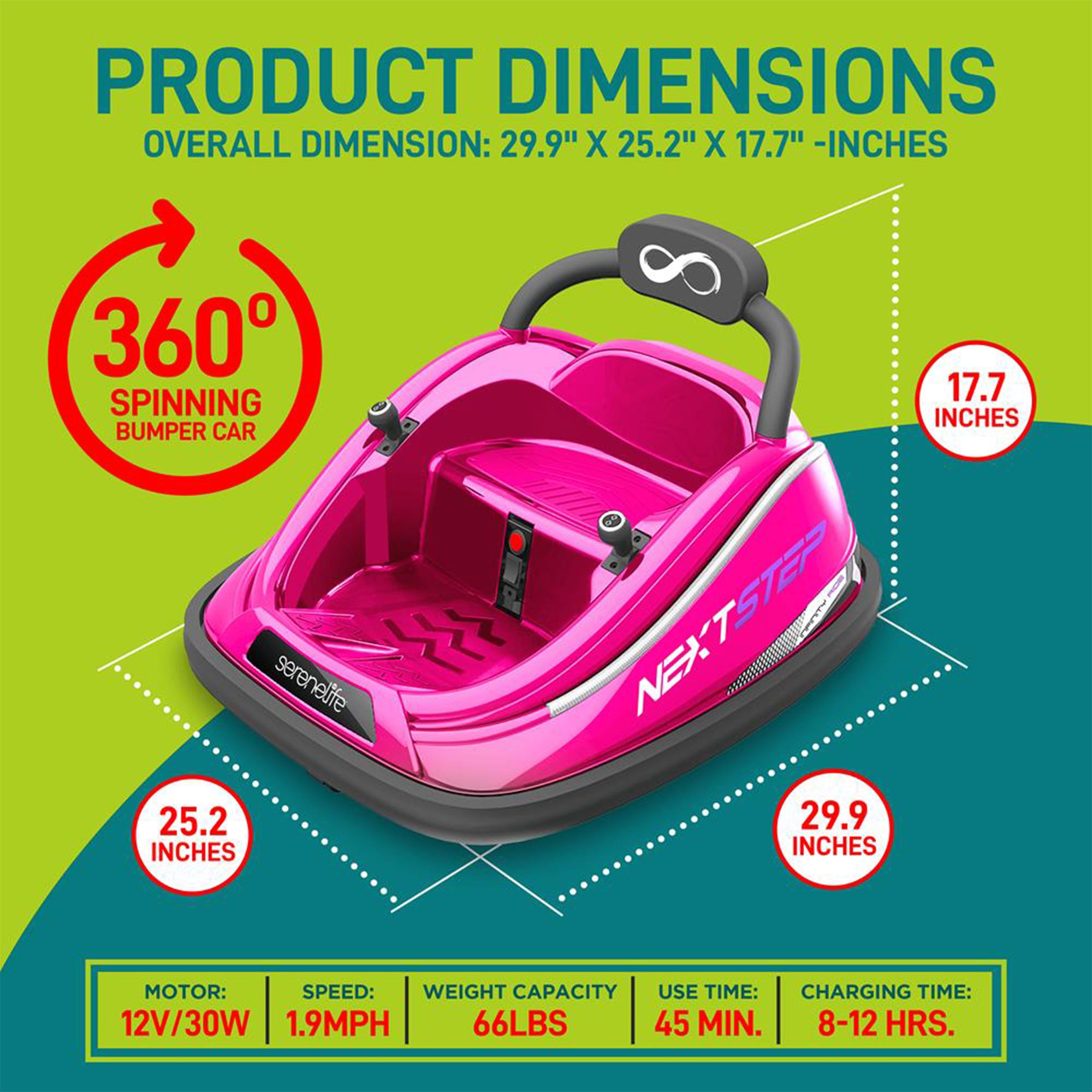 Serenelife 360 Degree Spinning Bumper Car w/Adjustable Belt & Controls, Pink - Smart-nests
