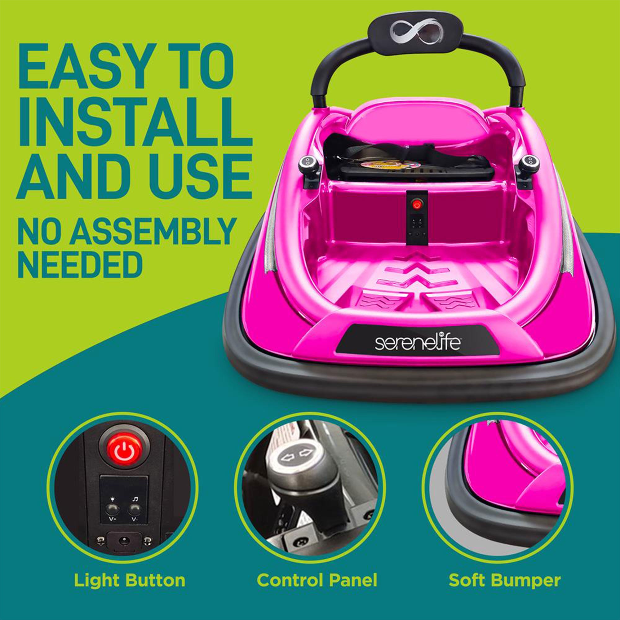 Serenelife 360 Degree Spinning Bumper Car w/Adjustable Belt & Controls, Pink - Smart-nests