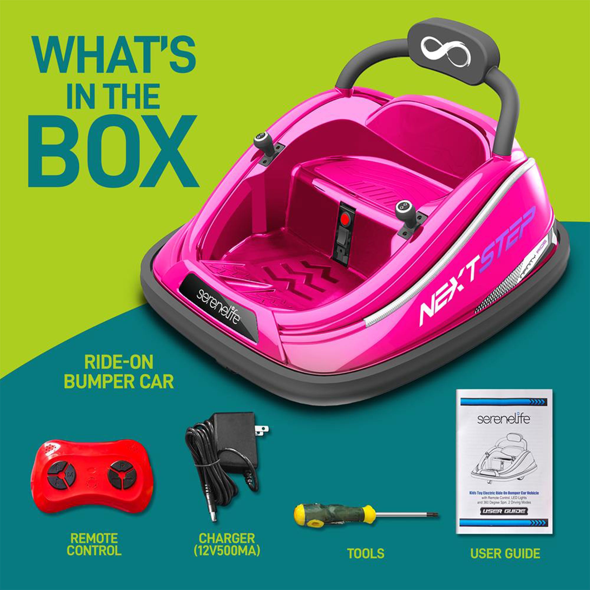 Serenelife 360 Degree Spinning Bumper Car w/Adjustable Belt & Controls, Pink - Smart-nests