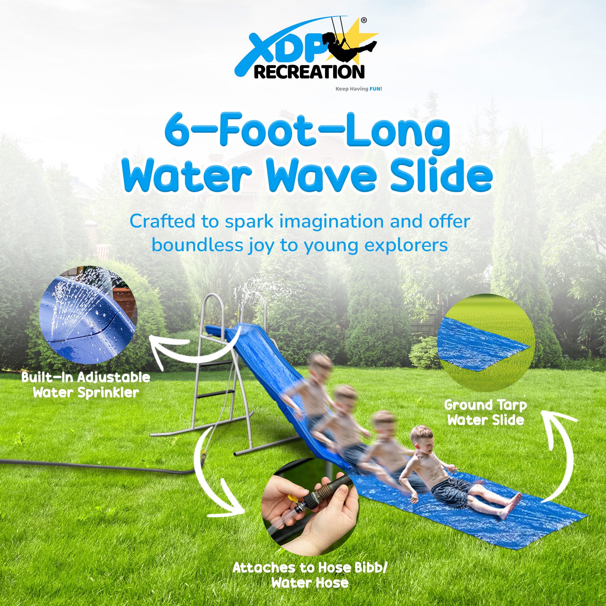 XDP Recreation 6 Foot Water Wave Slide with Built In Adjustable Water Sprinkler - Smart-nests