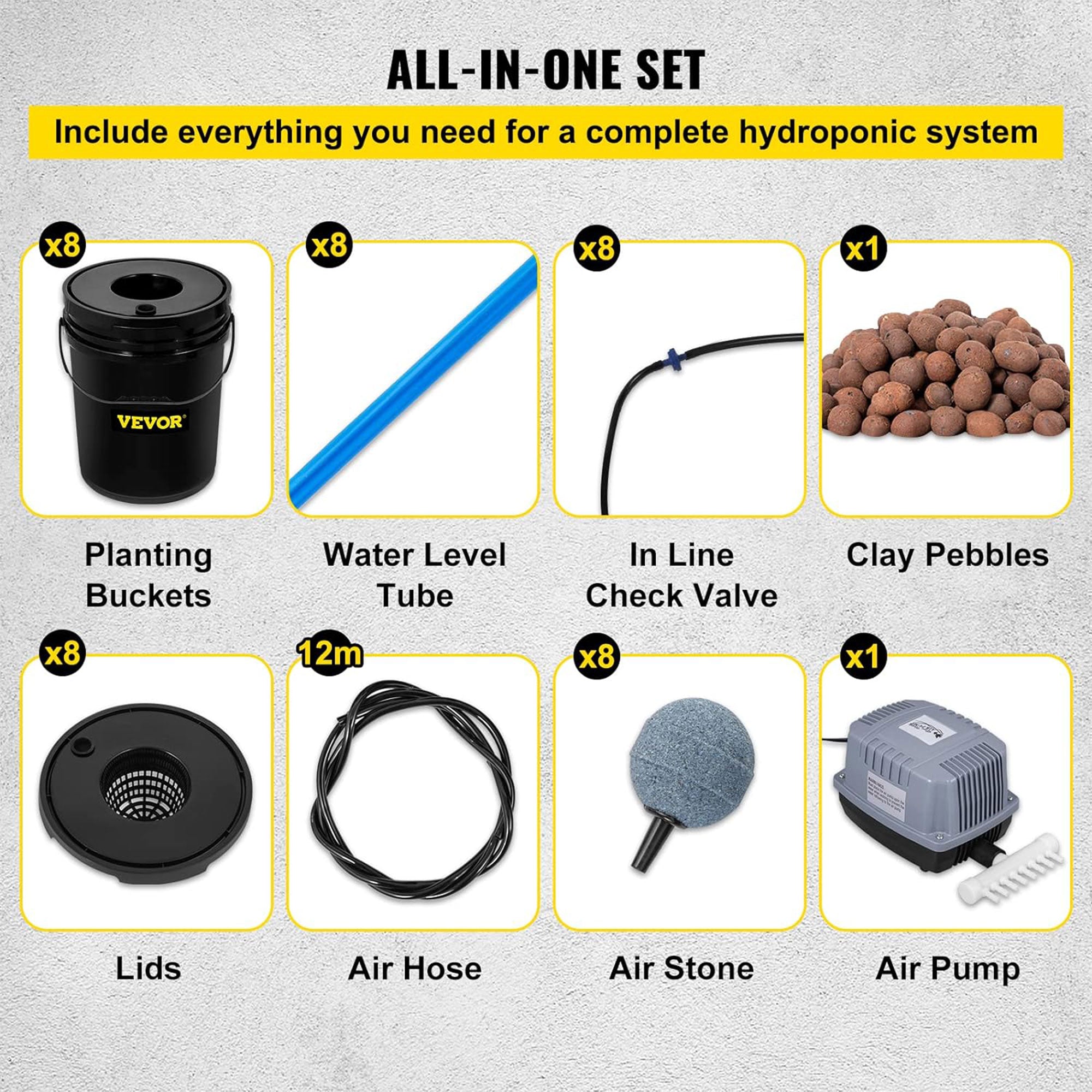 Vevor DWC Hydroponic System Deep Water Growing Buckets with Pump and Air Stone - Smart-nests