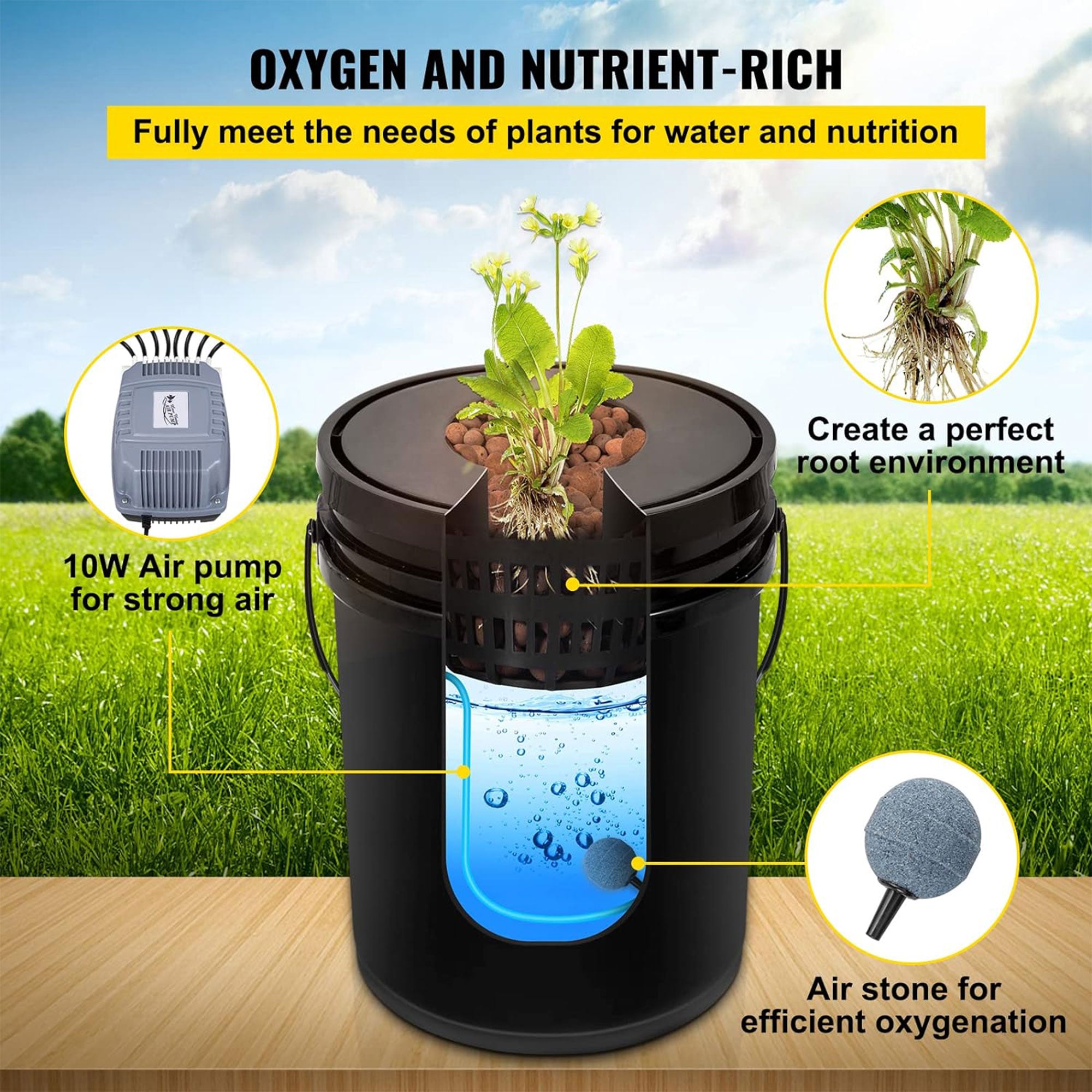 Vevor DWC Hydroponic System Deep Water Growing Buckets with Pump and Air Stone - Smart-nests
