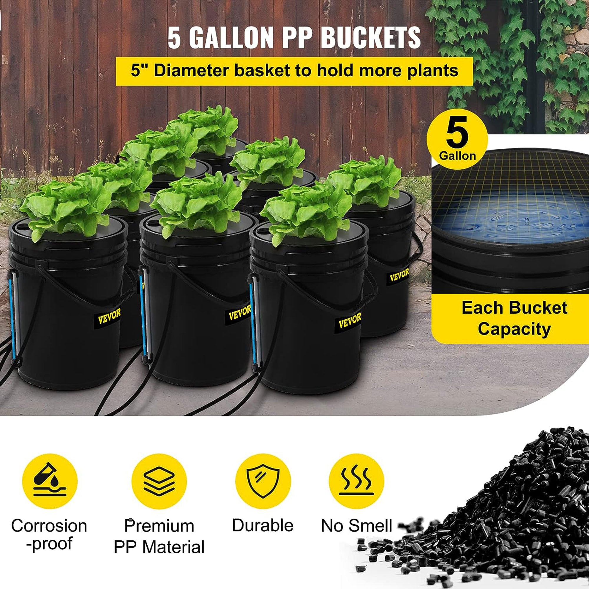 Vevor DWC Hydroponic System Deep Water Growing Buckets with Pump and Air Stone - Smart-nests