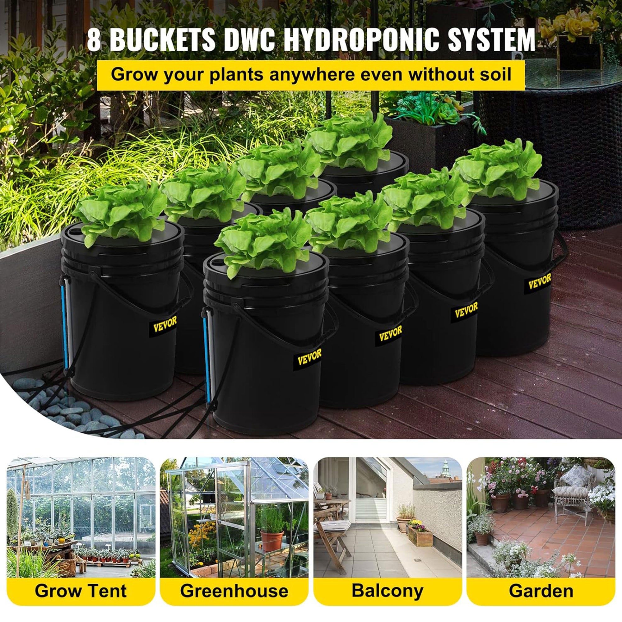 Vevor DWC Hydroponic System Deep Water Growing Buckets with Pump and Air Stone - Smart-nests