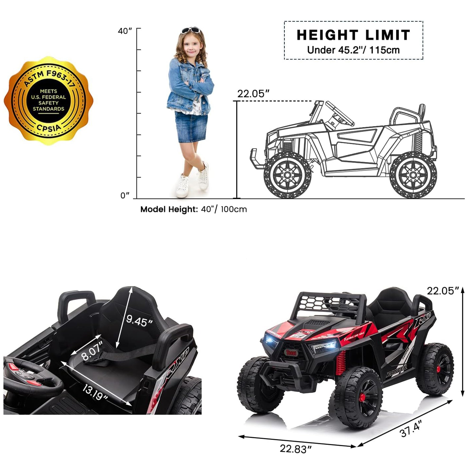 TOBBI 12 Volt Kids Ride on Electric Car Off Road UTV Truck with Horn, Red - Smart-nests