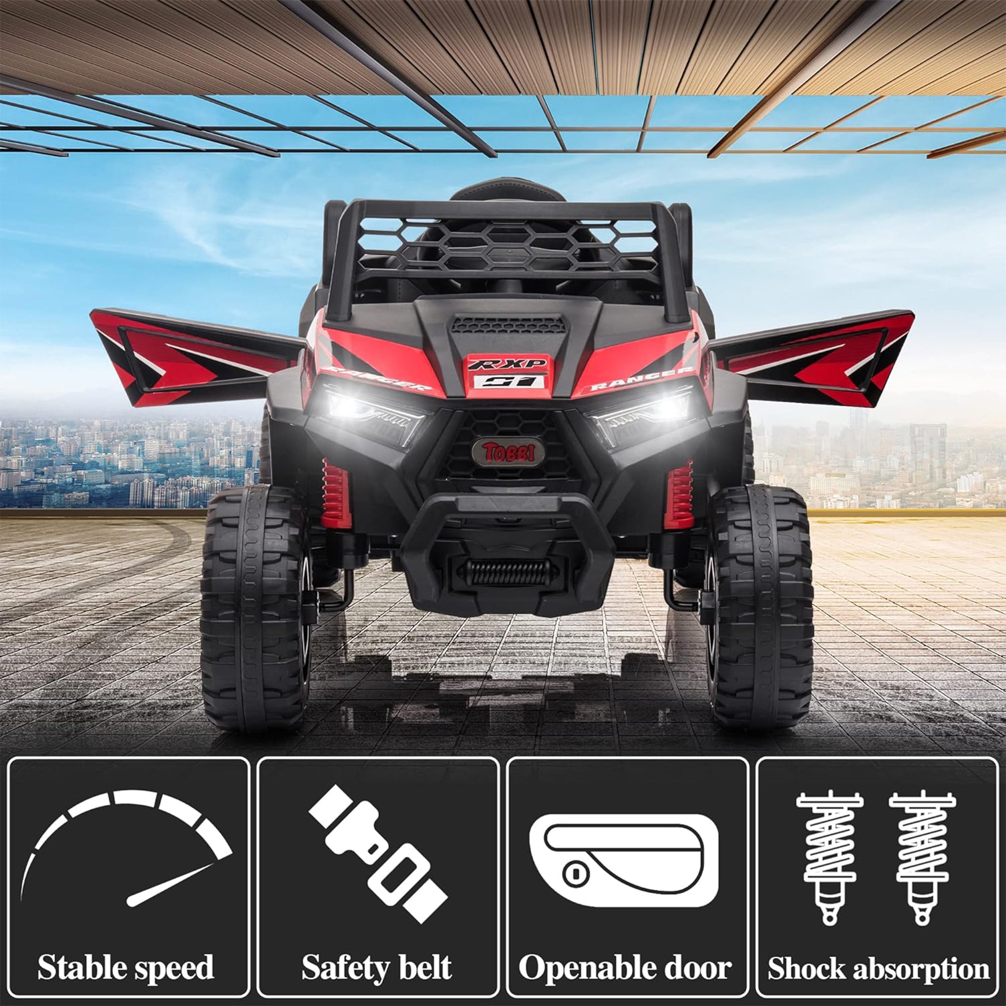 TOBBI 12 Volt Kids Ride on Electric Car Off Road UTV Truck with Horn, Red - Smart-nests