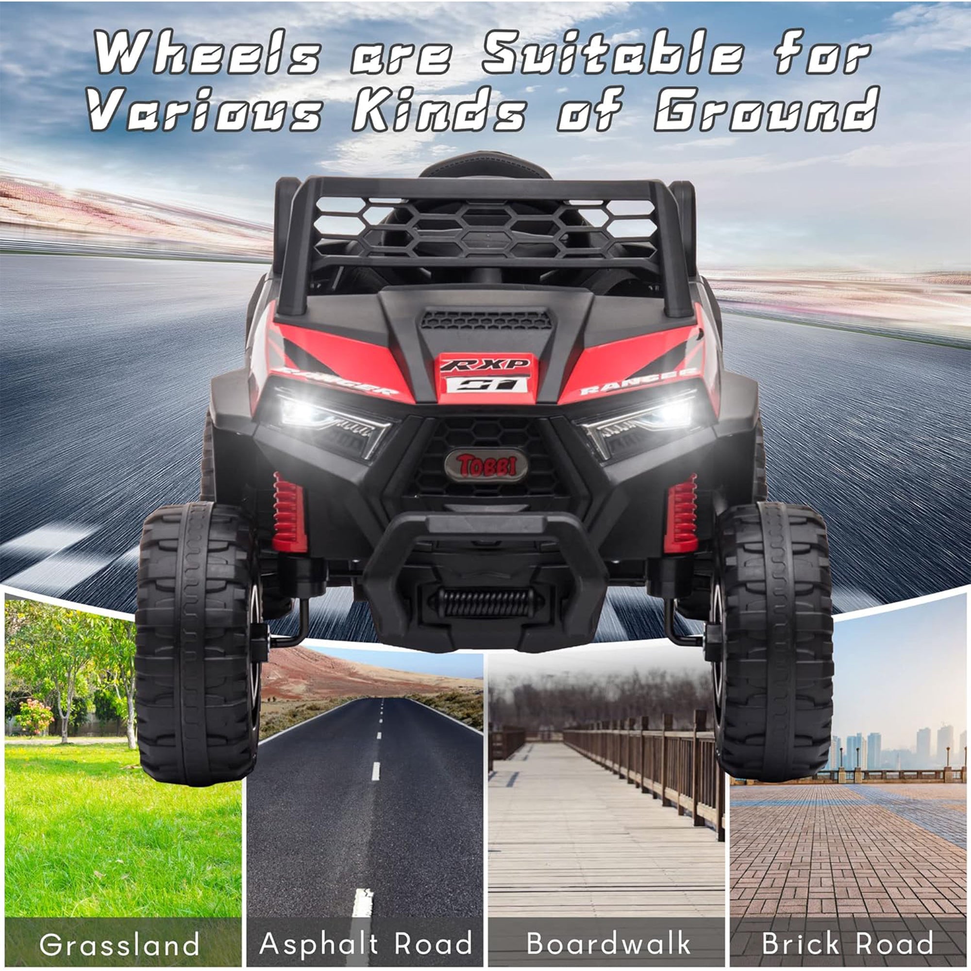 TOBBI 12 Volt Kids Ride on Electric Car Off Road UTV Truck with Horn, Red - Smart-nests