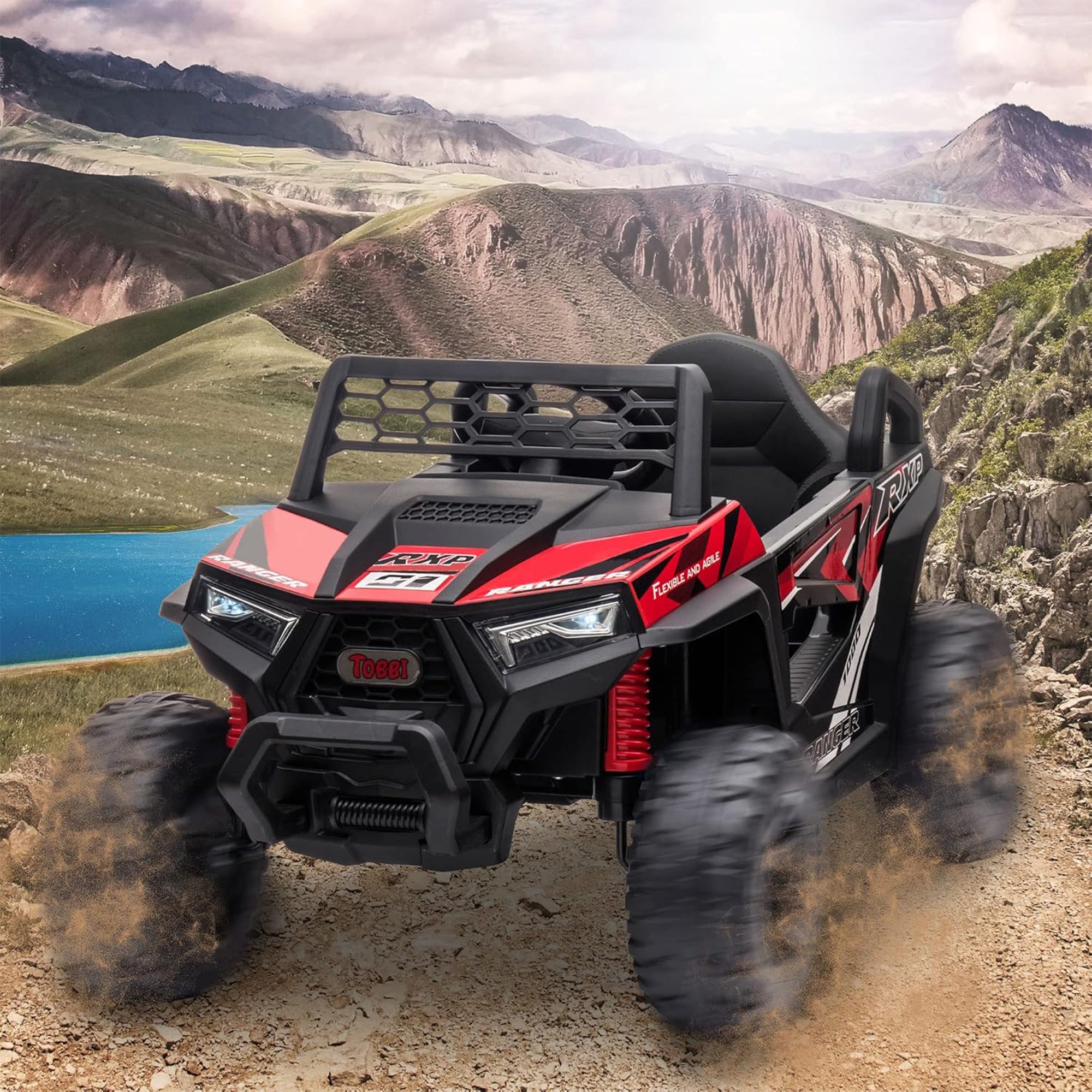 TOBBI 12 Volt Kids Ride on Electric Car Off Road UTV Truck with Horn, Red - Smart-nests