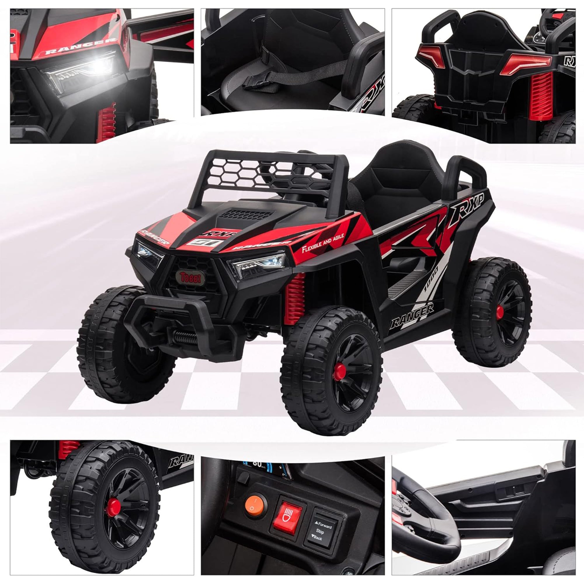 TOBBI 12 Volt Kids Ride on Electric Car Off Road UTV Truck with Horn, Red - Smart-nests