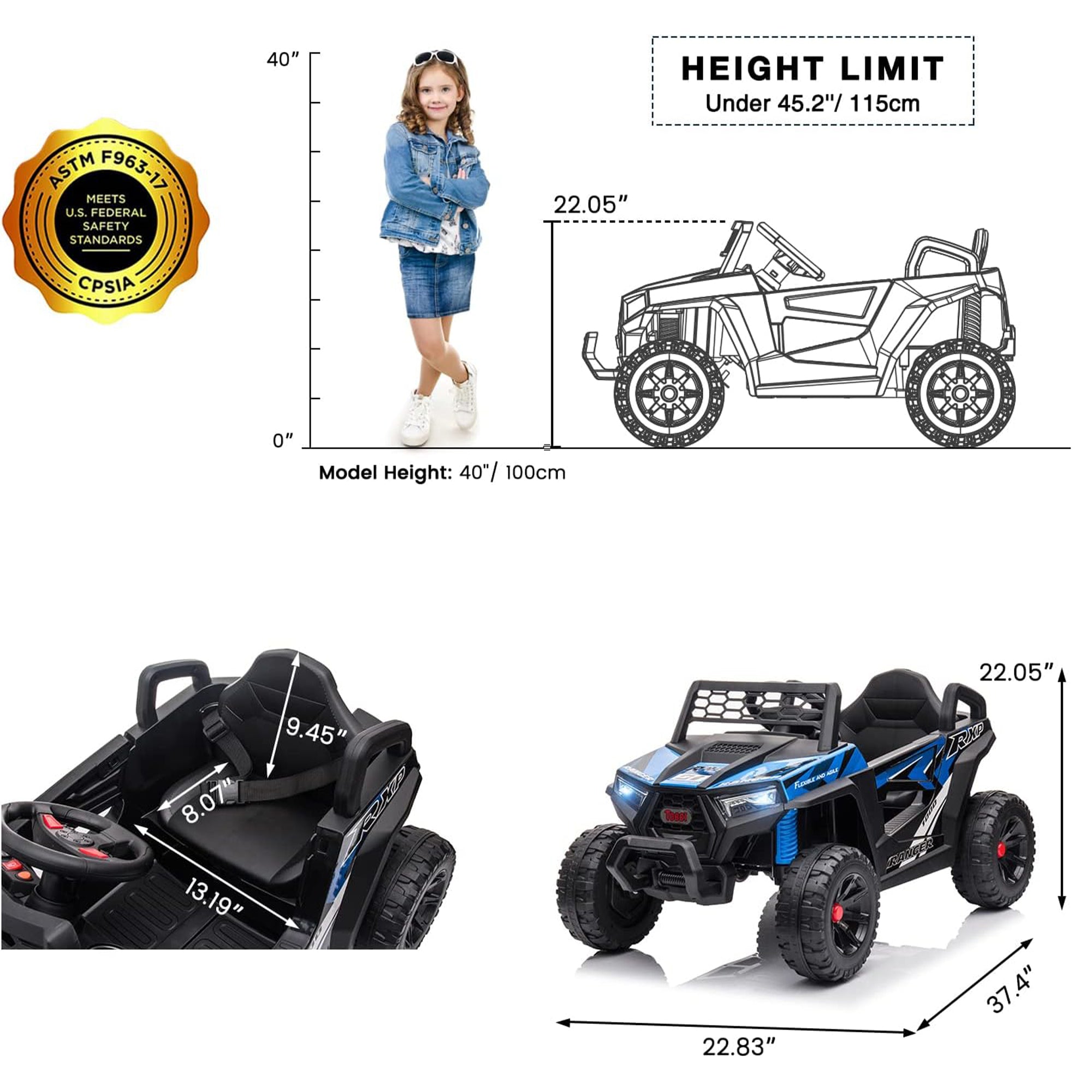 TOBBI 12 Volt Kids Ride on Electric Car Off Road UTV Truck with Horn, Blue - Smart-nests