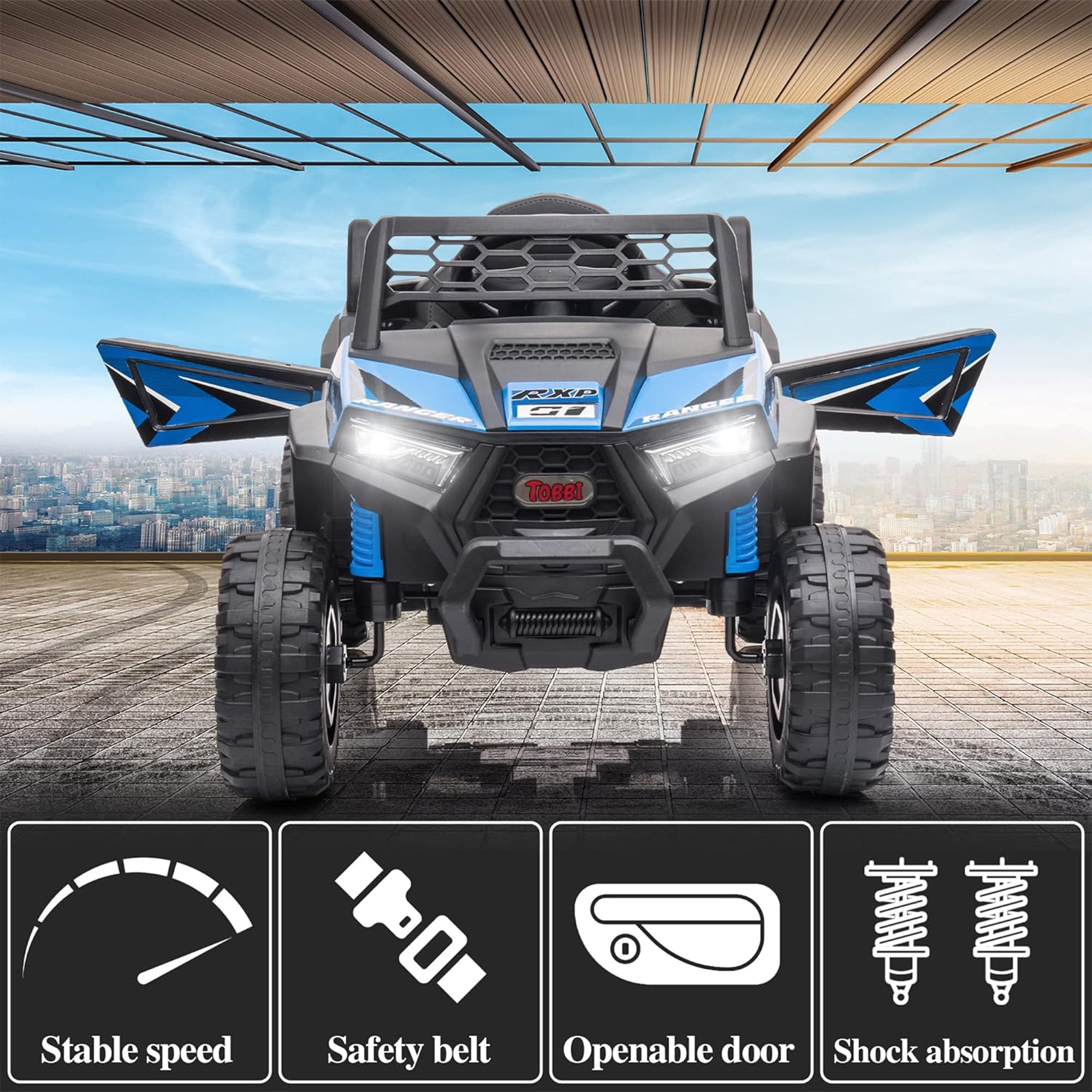 TOBBI 12 Volt Kids Ride on Electric Car Off Road UTV Truck with Horn, Blue - Smart-nests