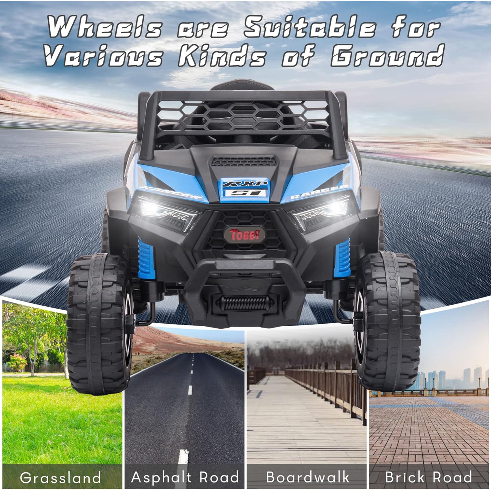 TOBBI 12 Volt Kids Ride on Electric Car Off Road UTV Truck with Horn, Blue - Smart-nests