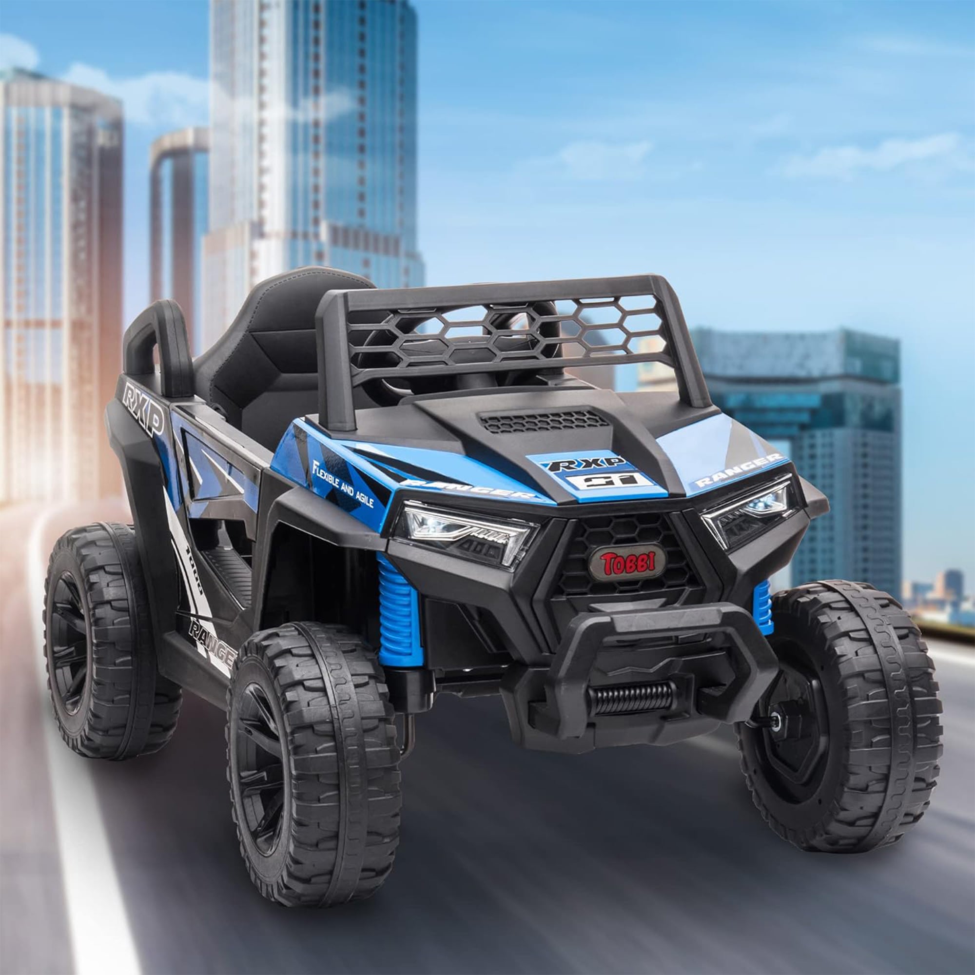 TOBBI 12 Volt Kids Ride on Electric Car Off Road UTV Truck with Horn, Blue - Smart-nests