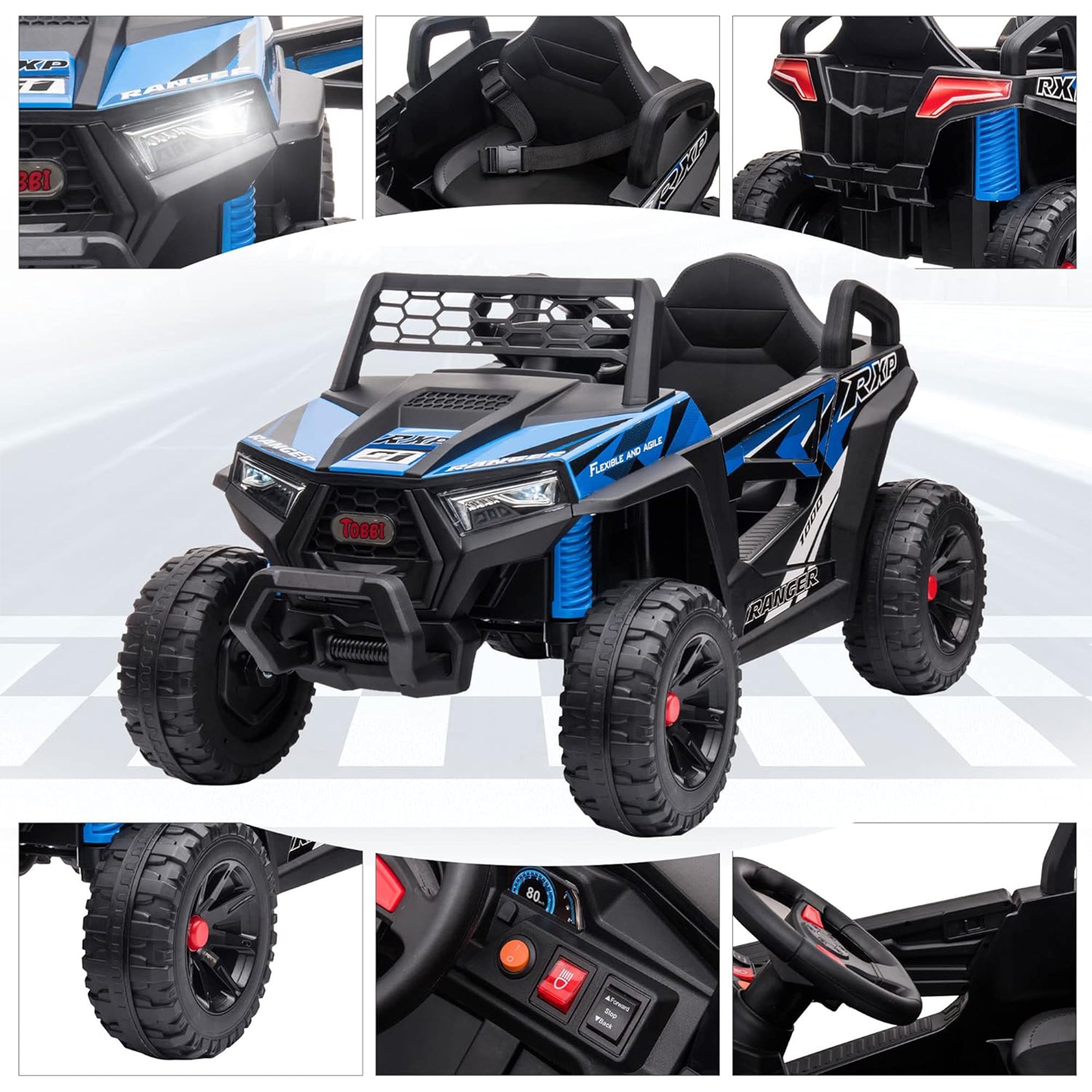 TOBBI 12 Volt Kids Ride on Electric Car Off Road UTV Truck with Horn, Blue - Smart-nests