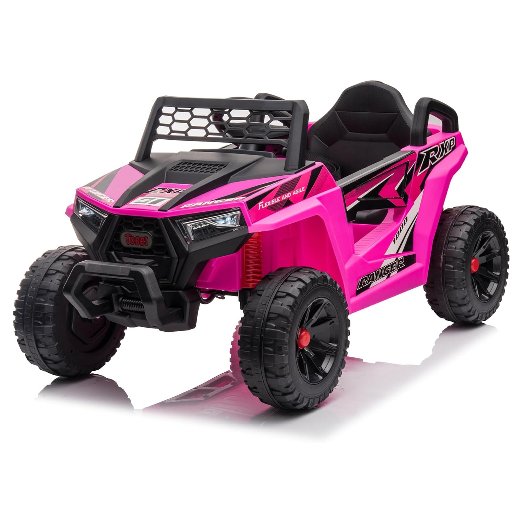 TOBBI 12 Volt Kids Ride on Electric Car Off Road UTV Truck with Horn, Rose Red - Smart-nests