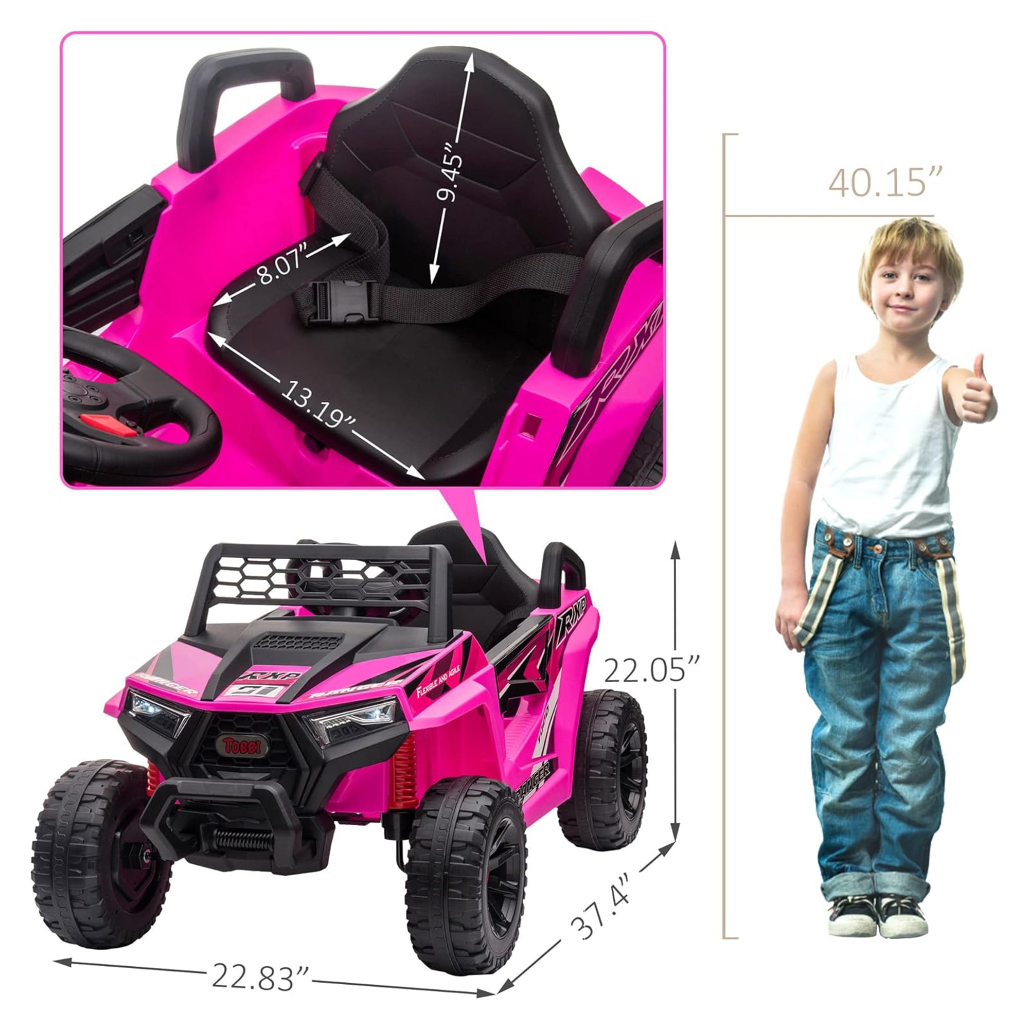 TOBBI 12 Volt Kids Ride on Electric Car Off Road UTV Truck with Horn, Rose Red - Smart-nests