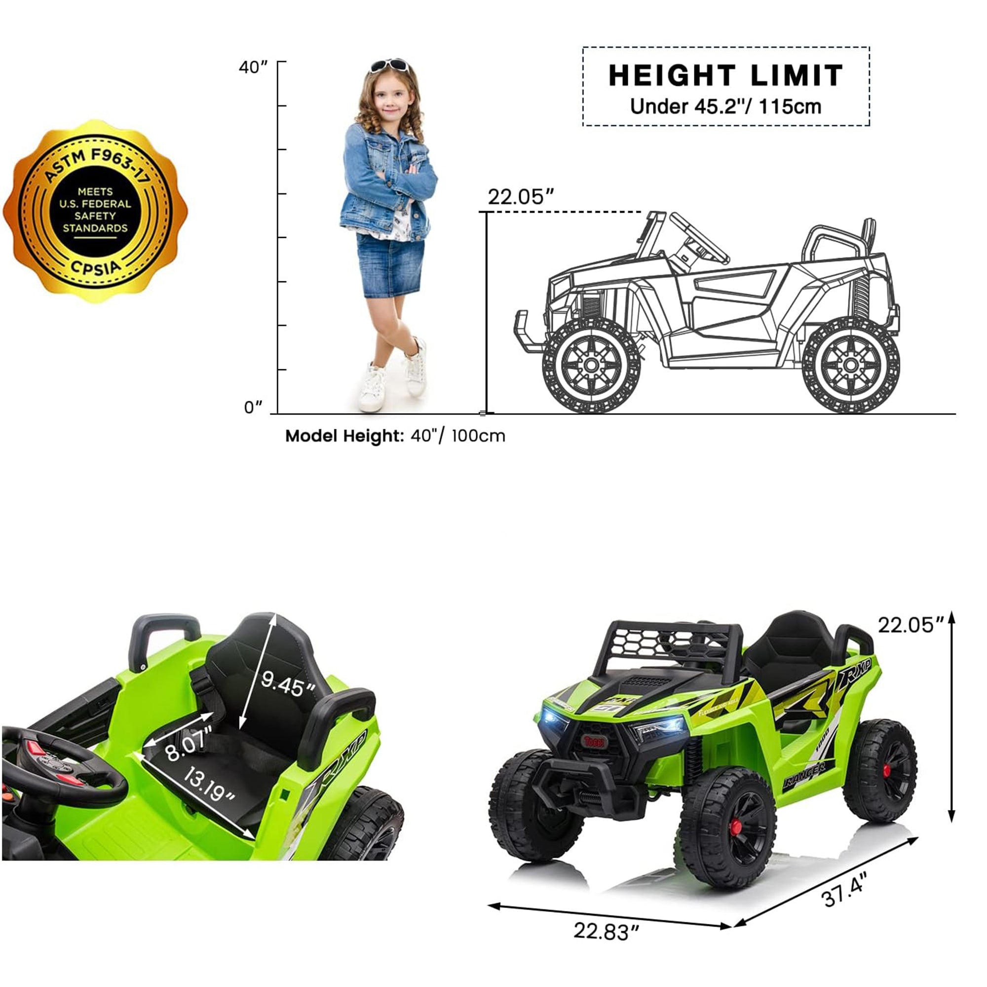 TOBBI 12 Volt Kids Ride on Electric Car Off Road UTV Truck with Horn, Green - Smart-nests