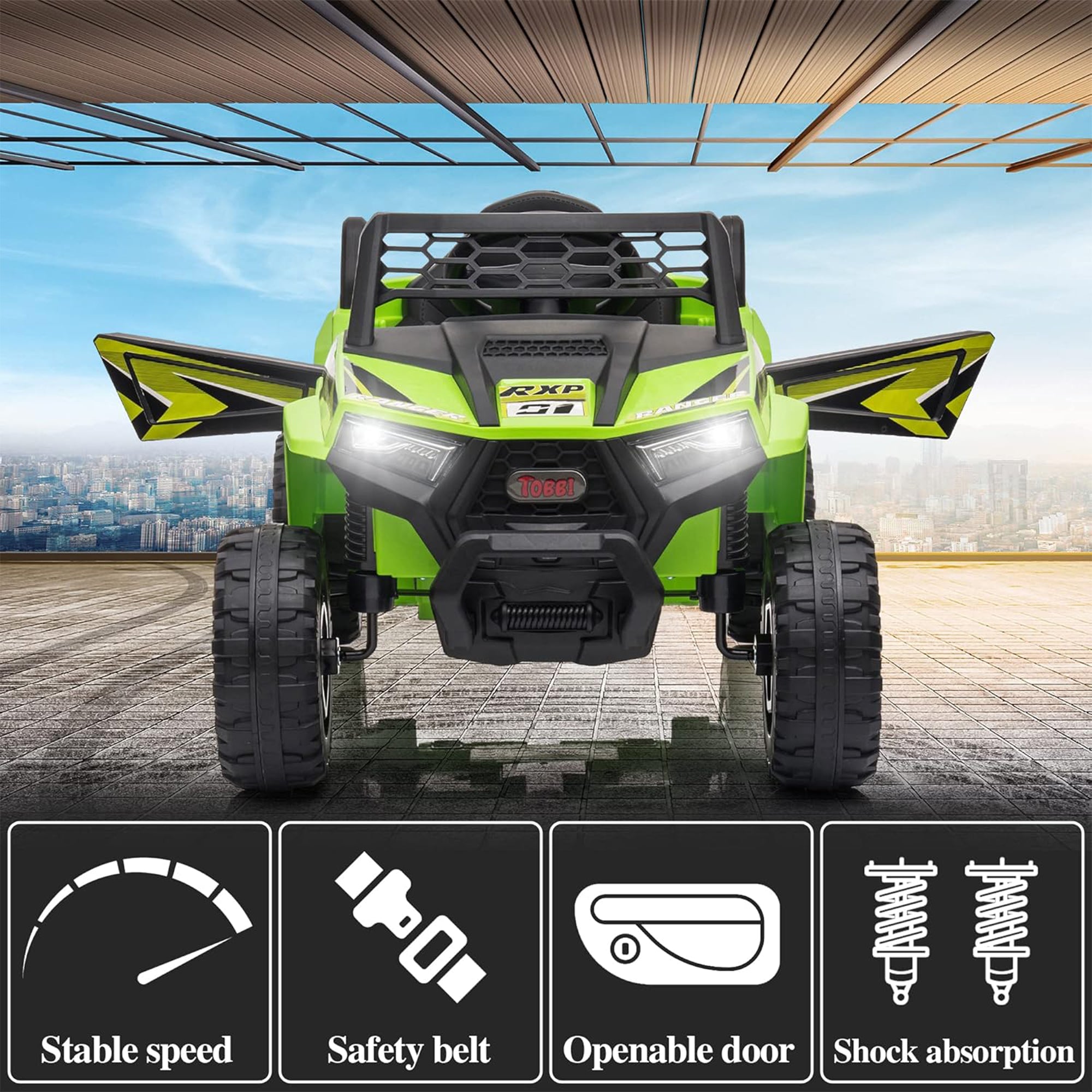 TOBBI 12 Volt Kids Ride on Electric Car Off Road UTV Truck with Horn, Green - Smart-nests