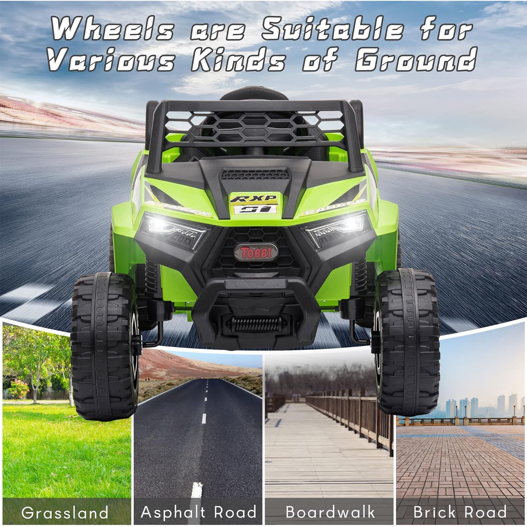 TOBBI 12 Volt Kids Ride on Electric Car Off Road UTV Truck with Horn, Green - Smart-nests