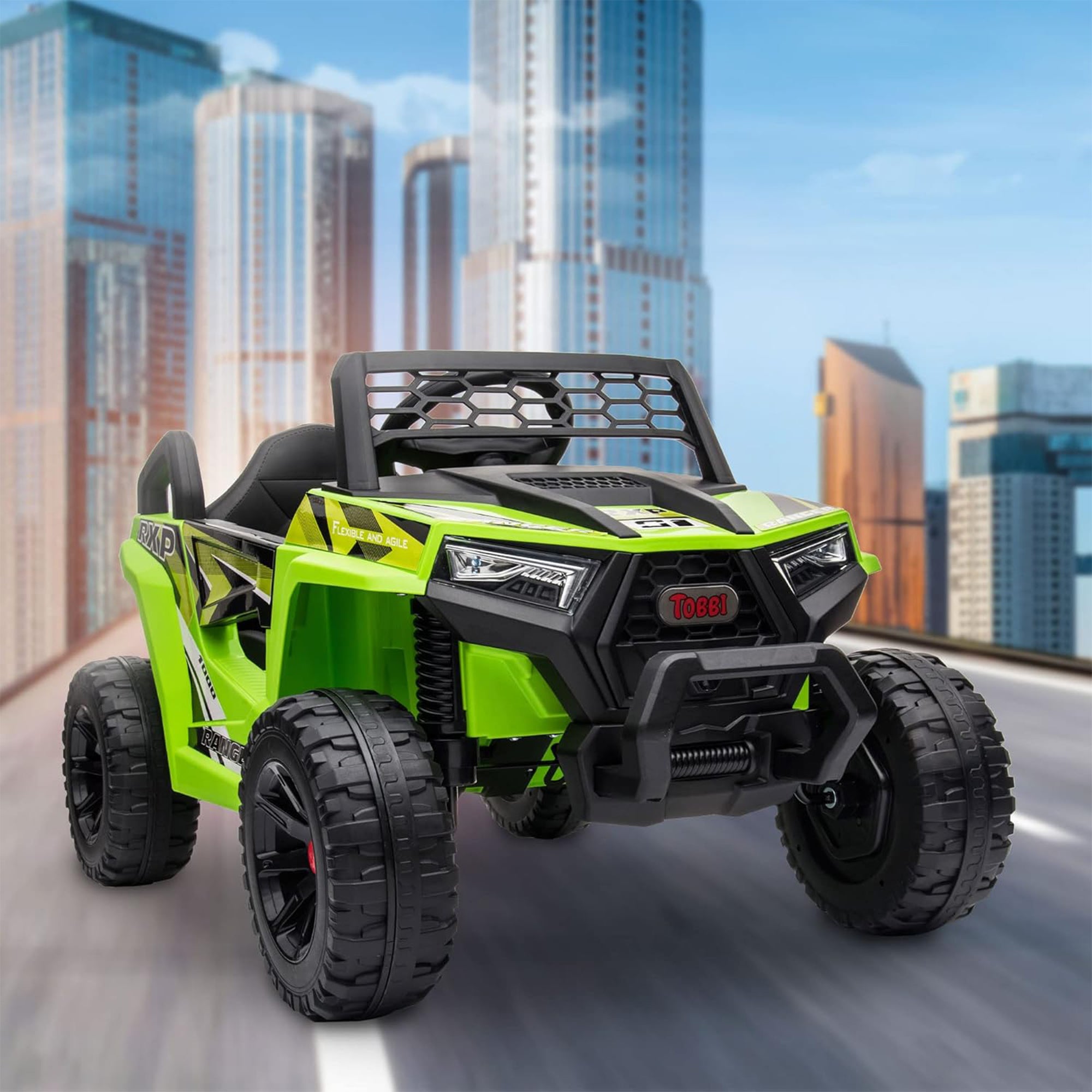 TOBBI 12 Volt Kids Ride on Electric Car Off Road UTV Truck with Horn, Green - Smart-nests