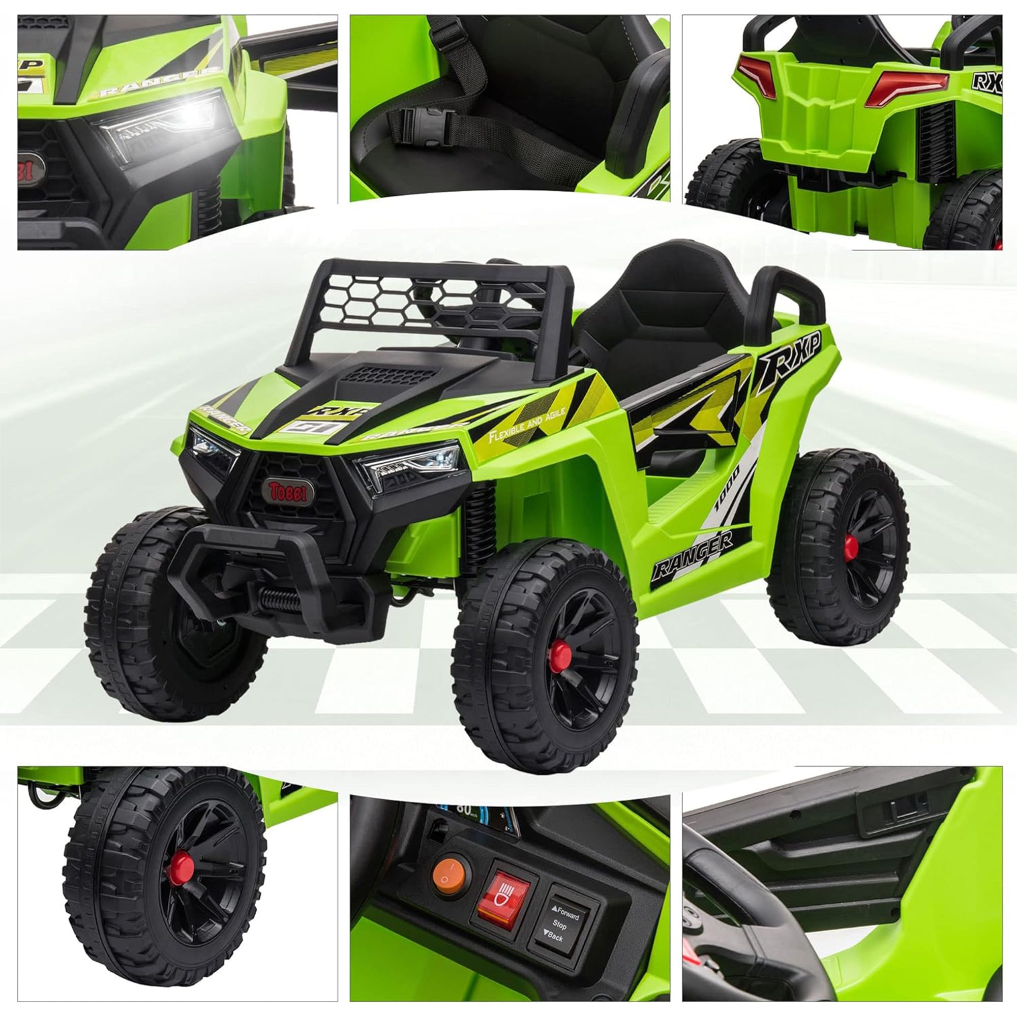 TOBBI 12 Volt Kids Ride on Electric Car Off Road UTV Truck with Horn, Green - Smart-nests