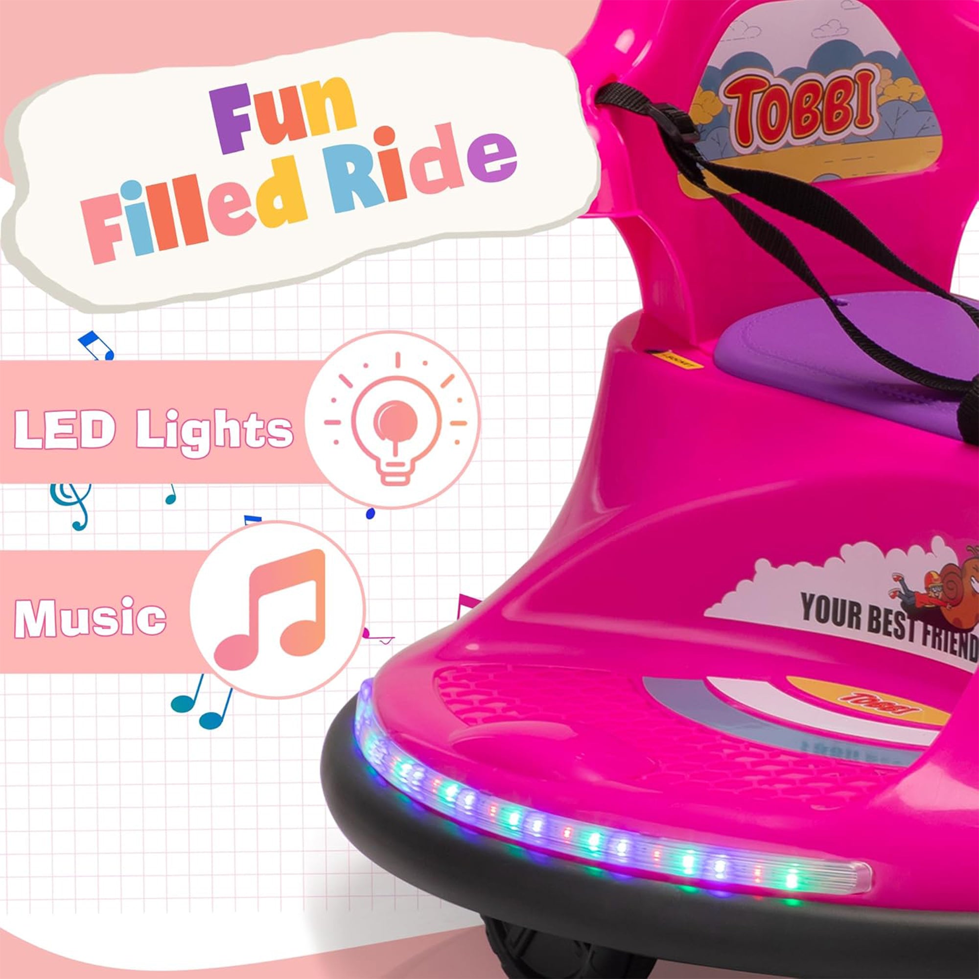 TOBBI 12V Snail Baby Bumper Electric Car, Kids Ride On Toy with Remote, Rose Red - Smart-nests
