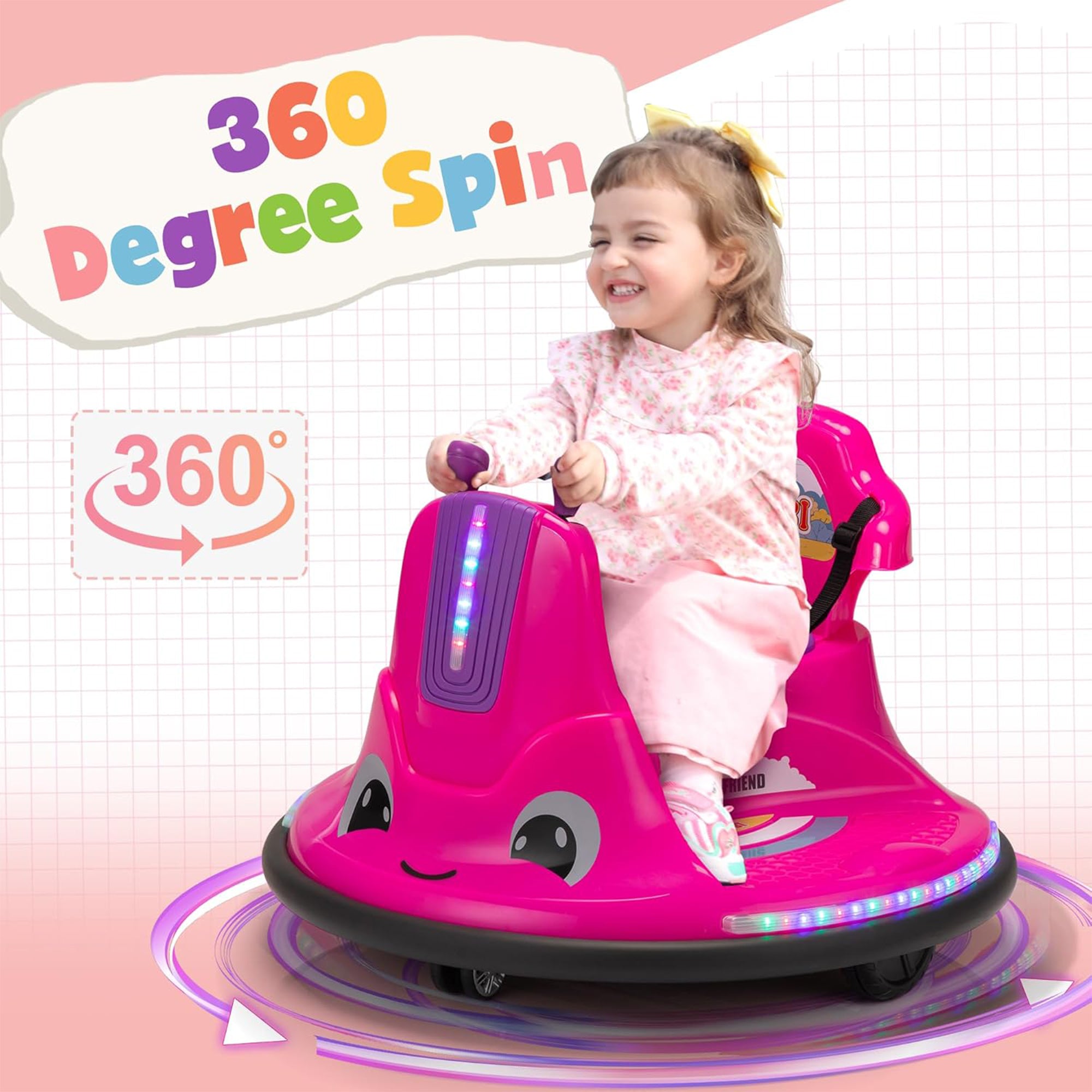 TOBBI 12V Snail Baby Bumper Electric Car, Kids Ride On Toy with Remote, Rose Red - Smart-nests