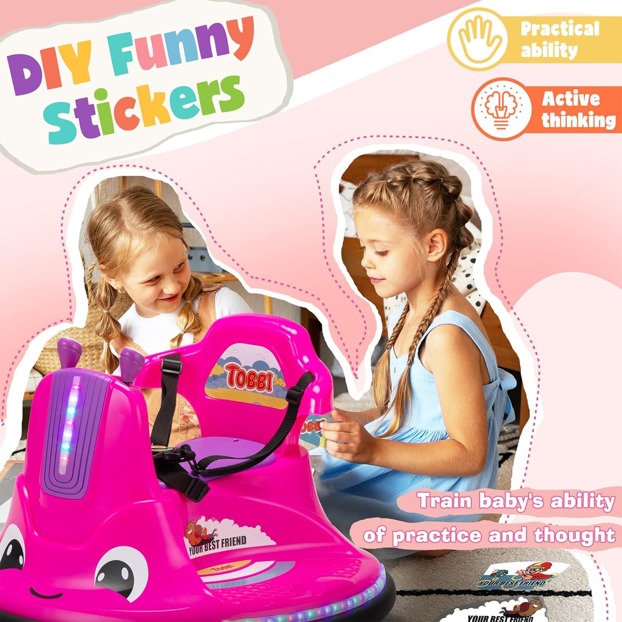 TOBBI 12V Snail Baby Bumper Electric Car, Kids Ride On Toy with Remote, Rose Red - Smart-nests
