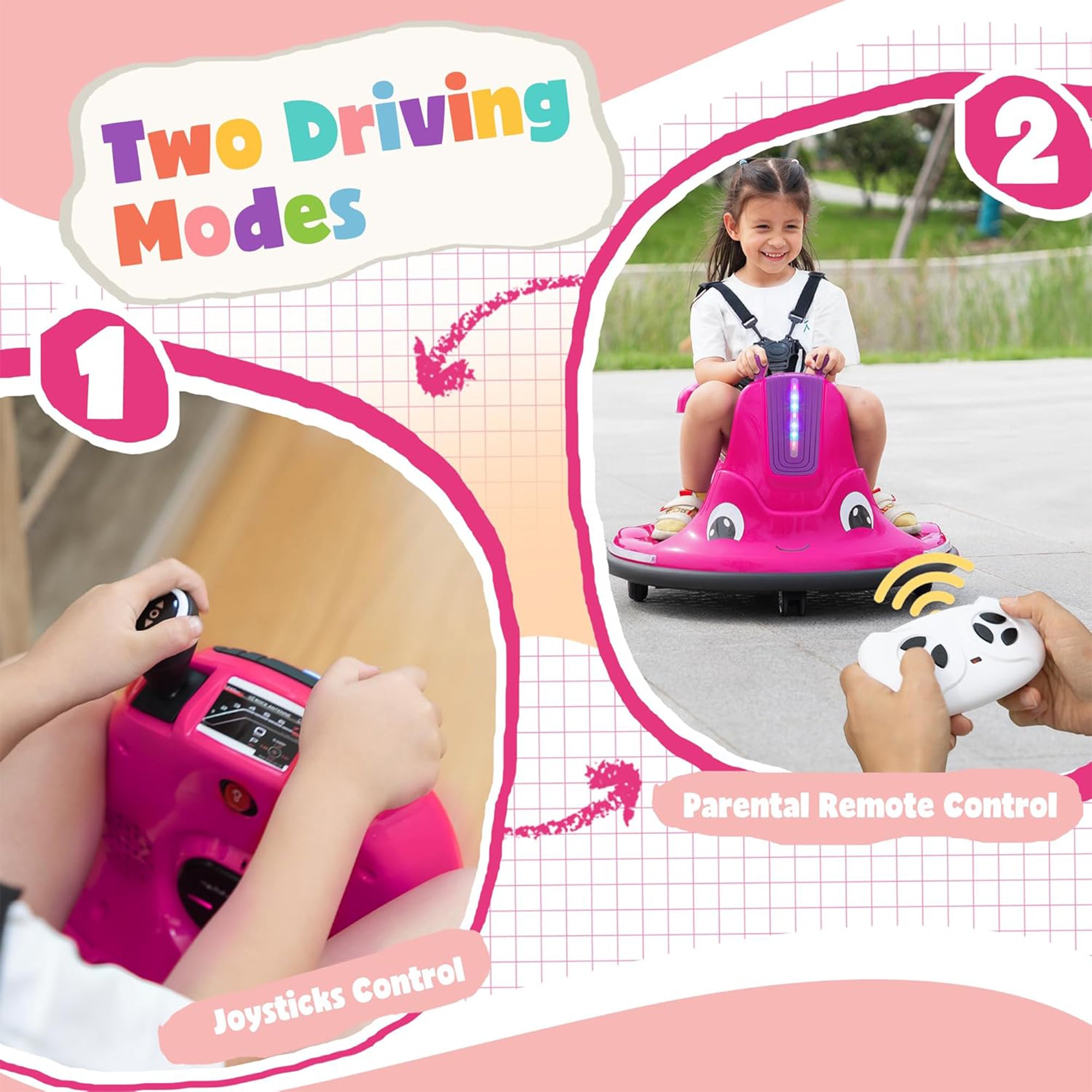 TOBBI 12V Snail Baby Bumper Electric Car, Kids Ride On Toy with Remote, Rose Red - Smart-nests