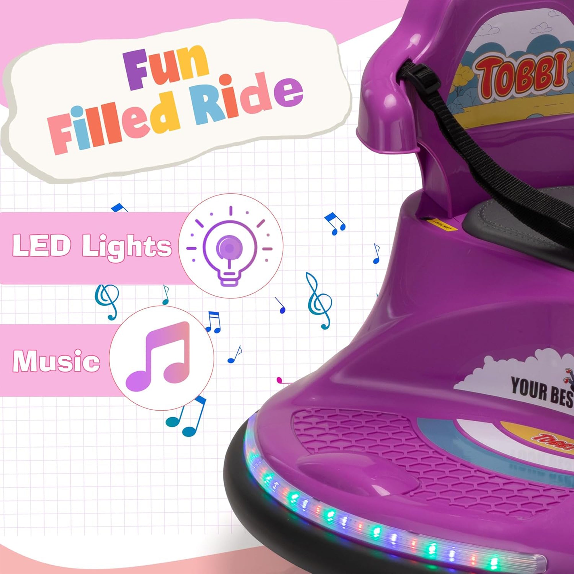 TOBBI 12V Snail Baby Bumper Electric Car, Kids Ride On Toy with Remote, Purple - Smart-nests