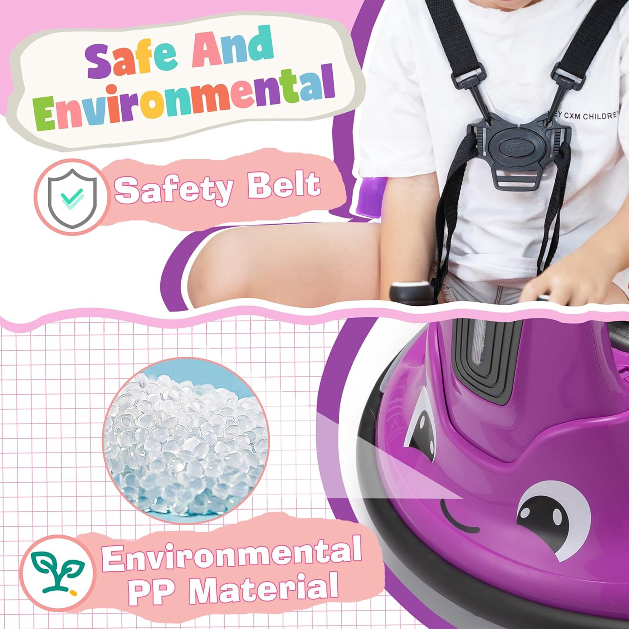 TOBBI 12V Snail Baby Bumper Electric Car, Kids Ride On Toy with Remote, Purple - Smart-nests