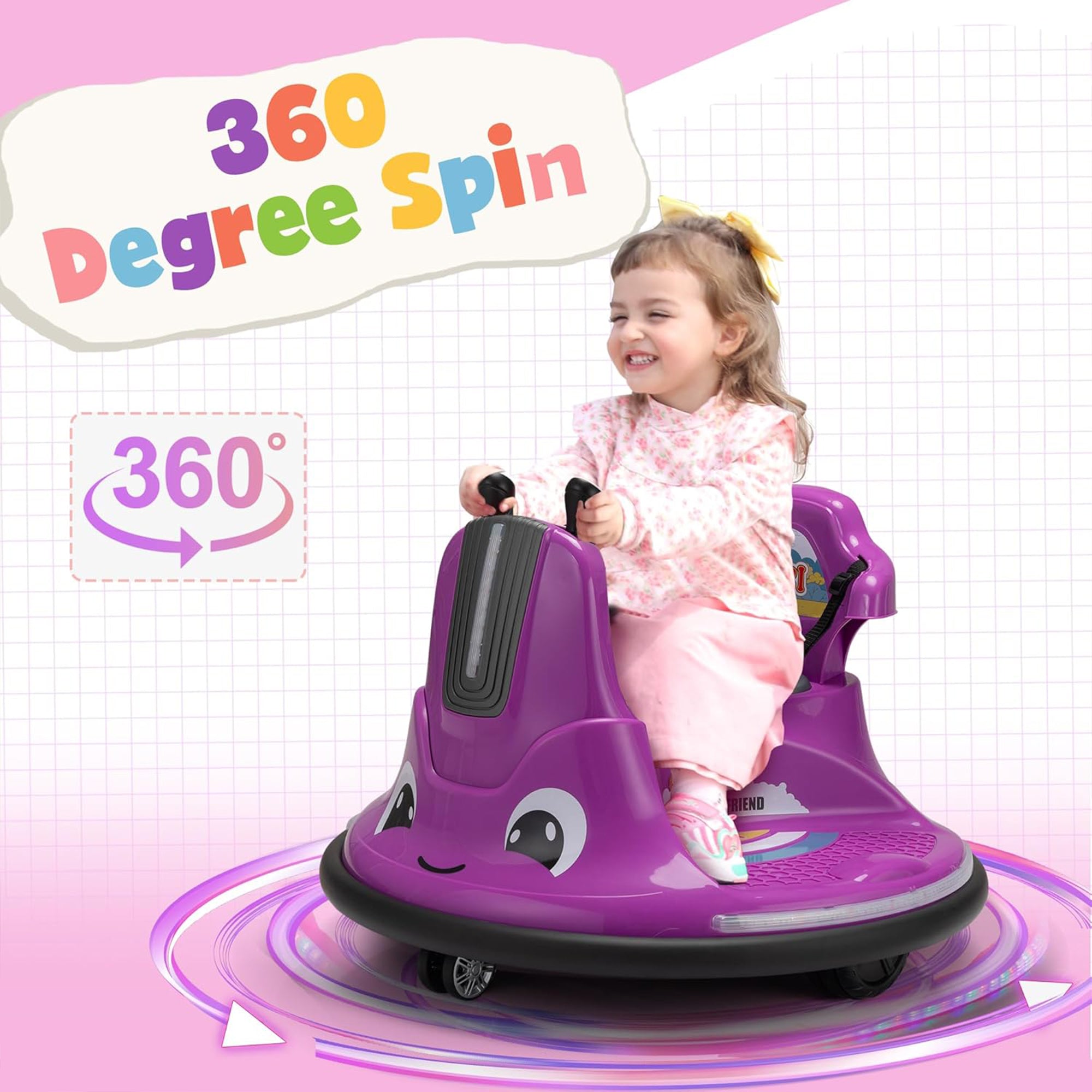 TOBBI 12V Snail Baby Bumper Electric Car, Kids Ride On Toy with Remote, Purple - Smart-nests