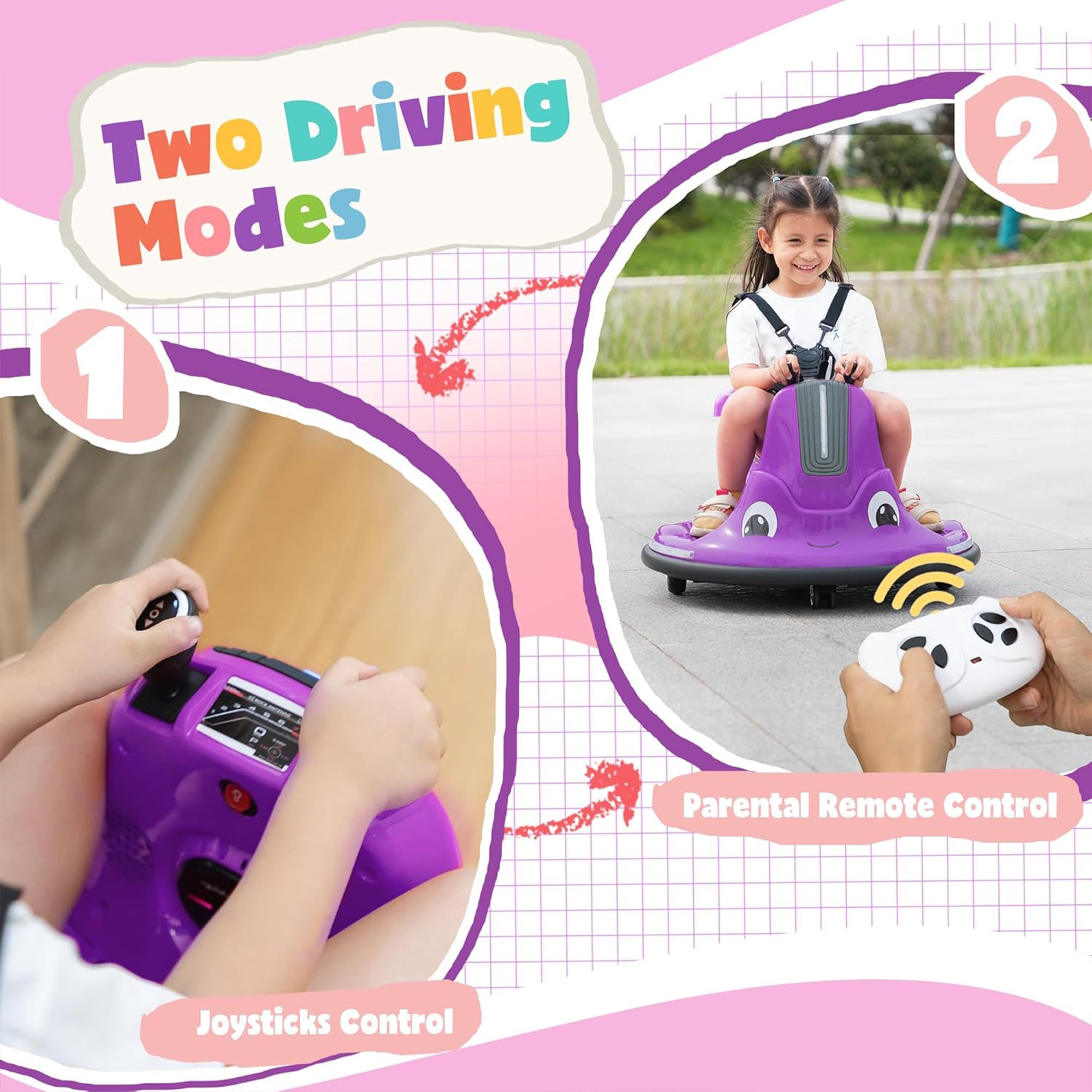 TOBBI 12V Snail Baby Bumper Electric Car, Kids Ride On Toy with Remote, Purple - Smart-nests