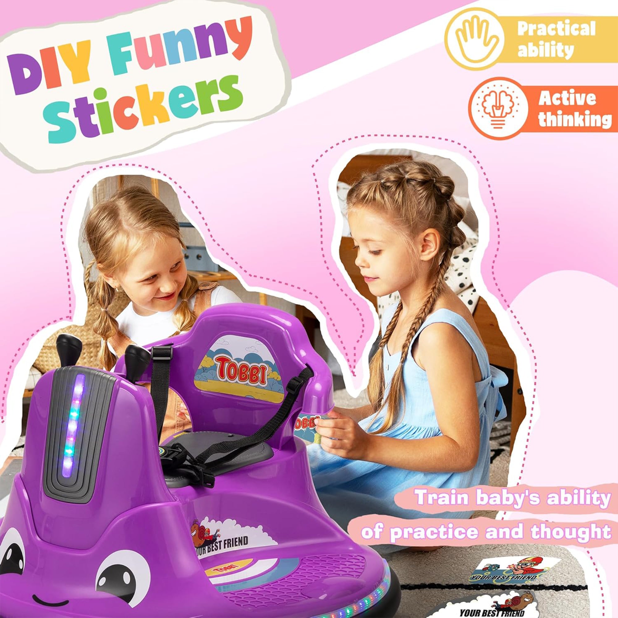 TOBBI 12V Snail Baby Bumper Electric Car, Kids Ride On Toy with Remote, Purple - Smart-nests