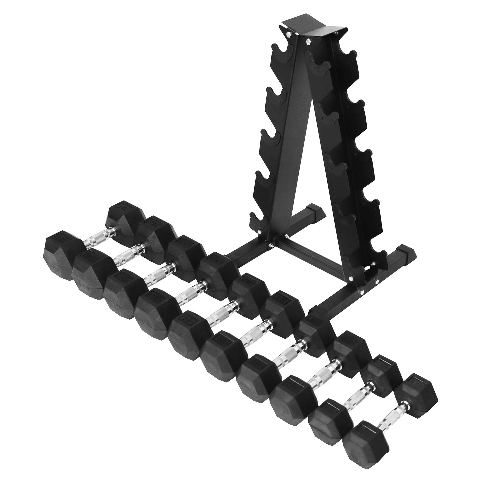 BalanceFrom Signature Alloy Steel 200 lb Rubber Encased Hex Dumbbell Set, Black - Smart-nests