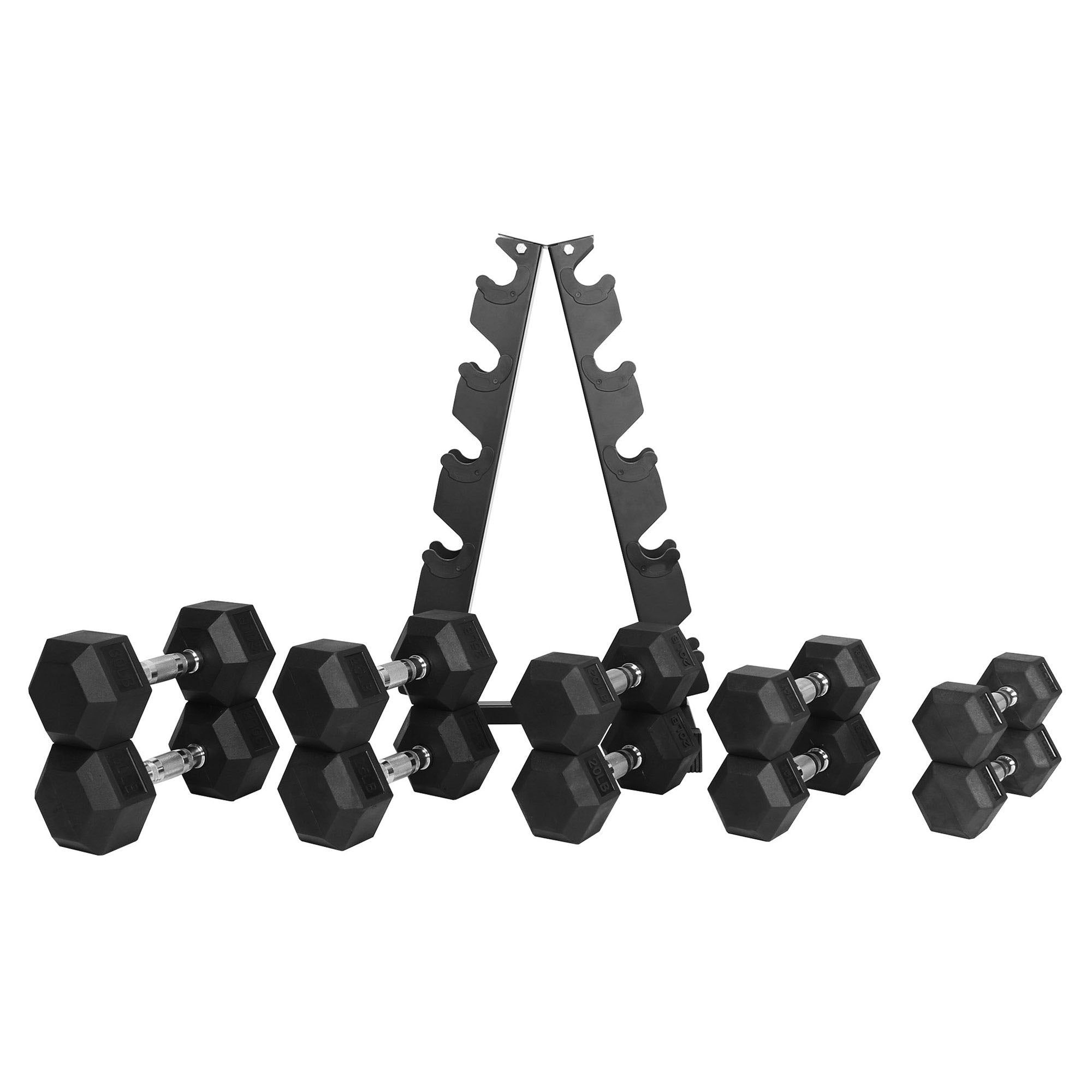 BalanceFrom Signature Alloy Steel 200 lb Rubber Encased Hex Dumbbell Set, Black - Smart-nests
