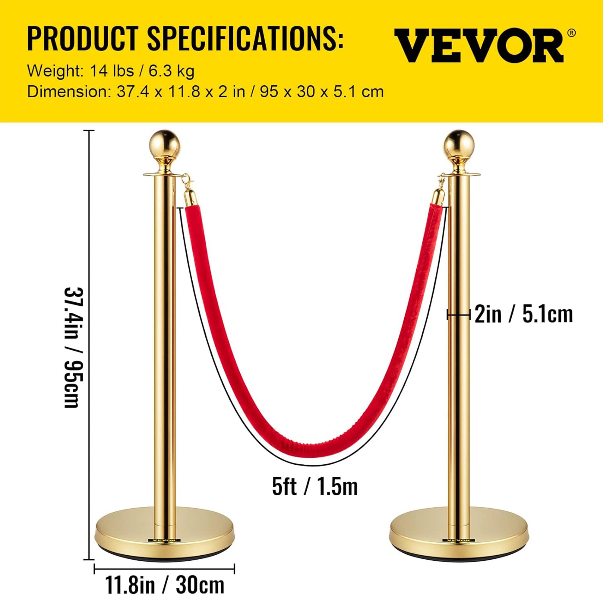Vevor Velvet Ropes and Stanchion Post with Ball Top for Crowd Control Barriers - Smart-nests