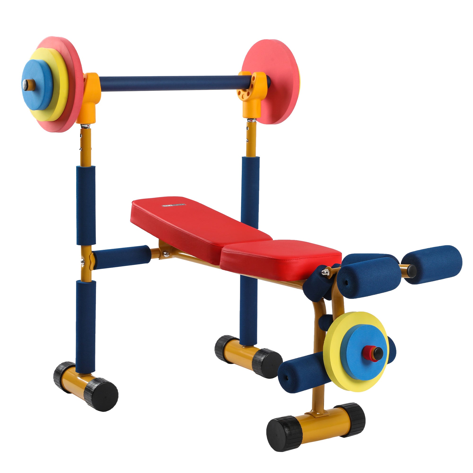 HolaHatha Kids Weight Bench Set with 35" Bench & Adjustable Headrest, Multicolor - Smart-nests