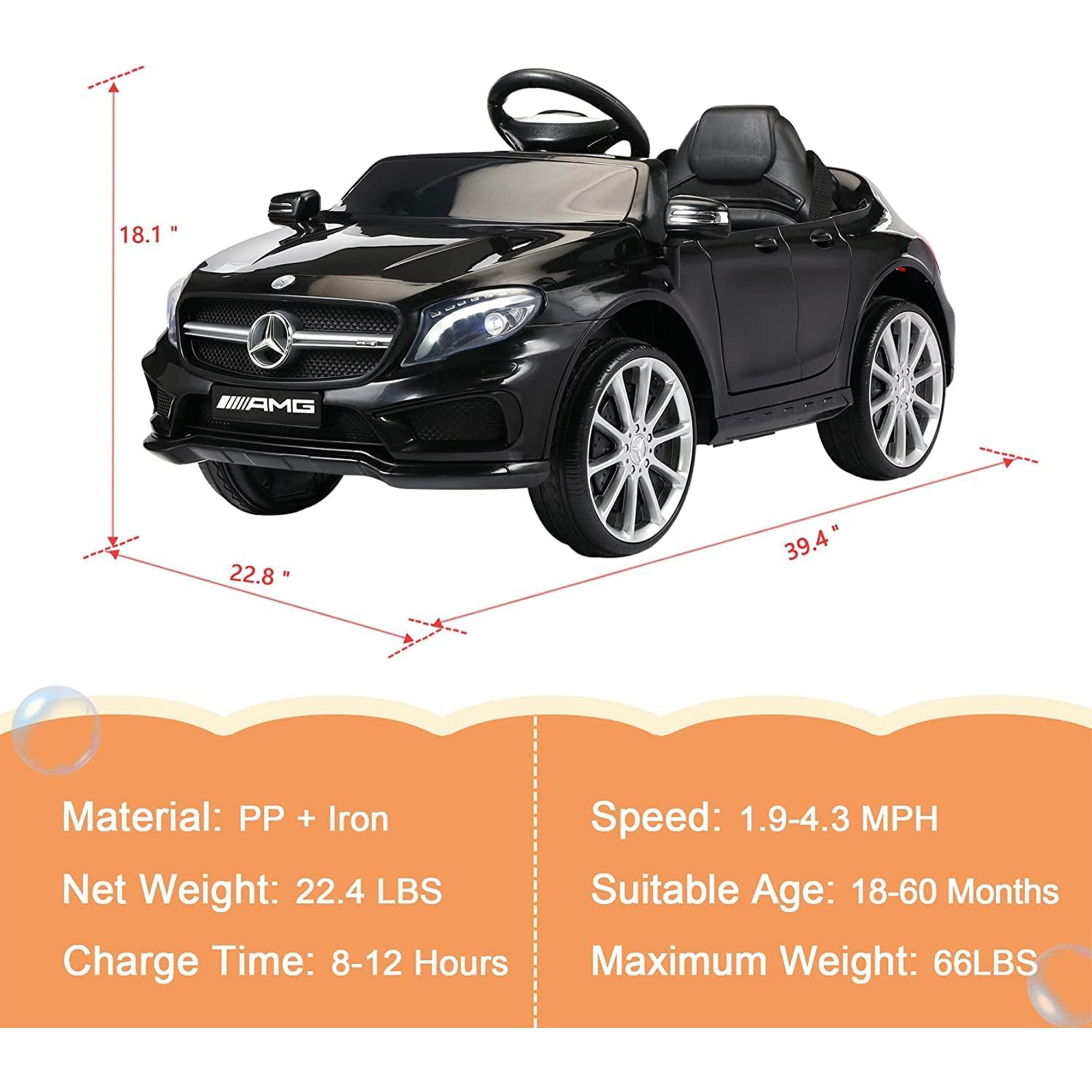 TOBBI 6 Volt Kids Electric Battery Powered Ride On Toy Mercedes Benz Car, Black - Smart-nests