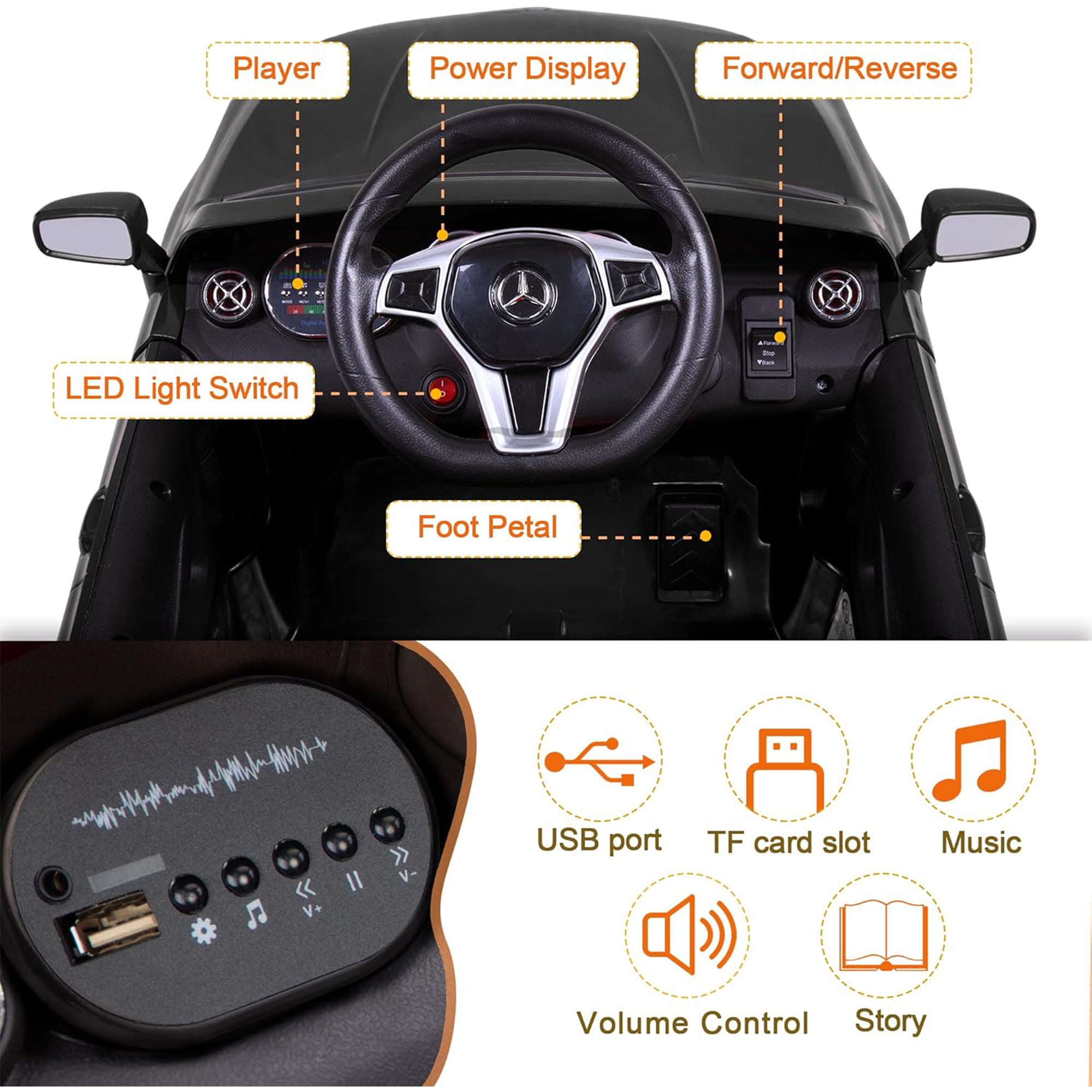 TOBBI 6 Volt Kids Electric Battery Powered Ride On Toy Mercedes Benz Car, Black - Smart-nests
